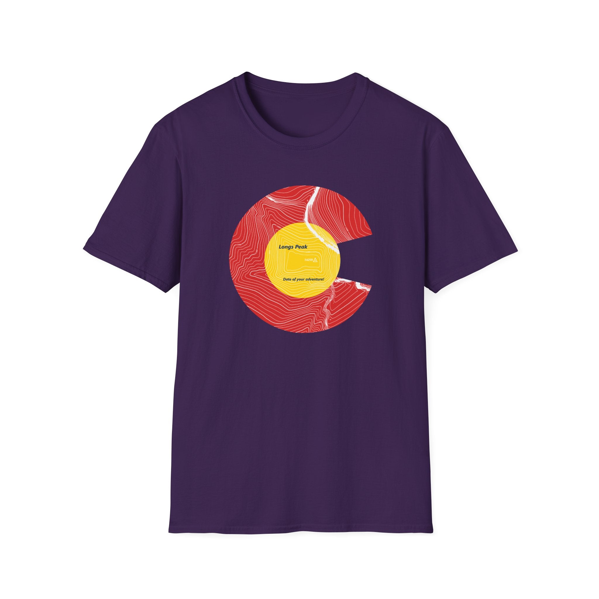 Personalized Longs Peak Colorado Flag 14er Topo Map T-Shirt, Mountain Summit, Climb Colorado, Adventure Gift