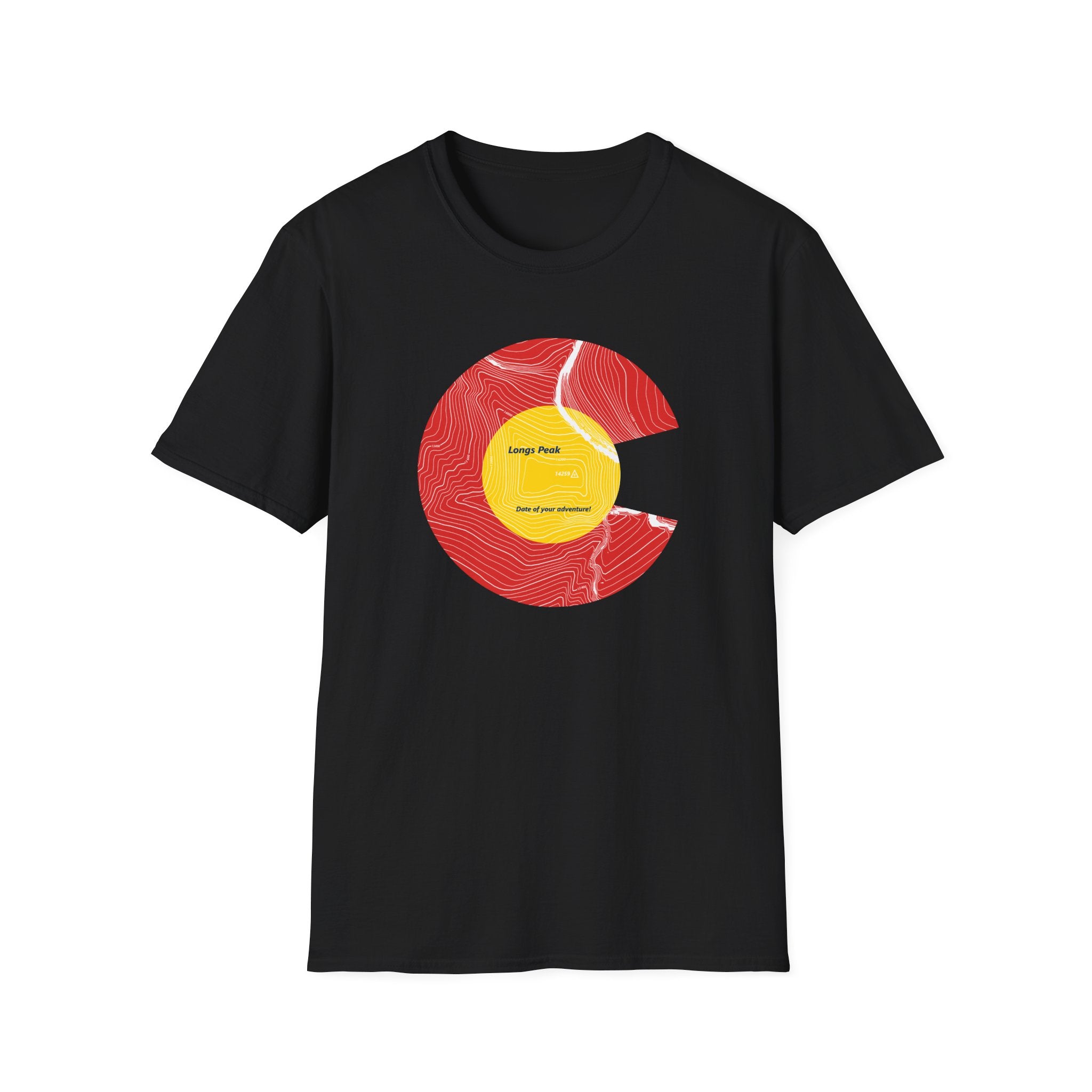 Personalized Longs Peak Colorado Flag 14er Topo Map T-Shirt, Mountain Summit, Climb Colorado, Adventure Gift
