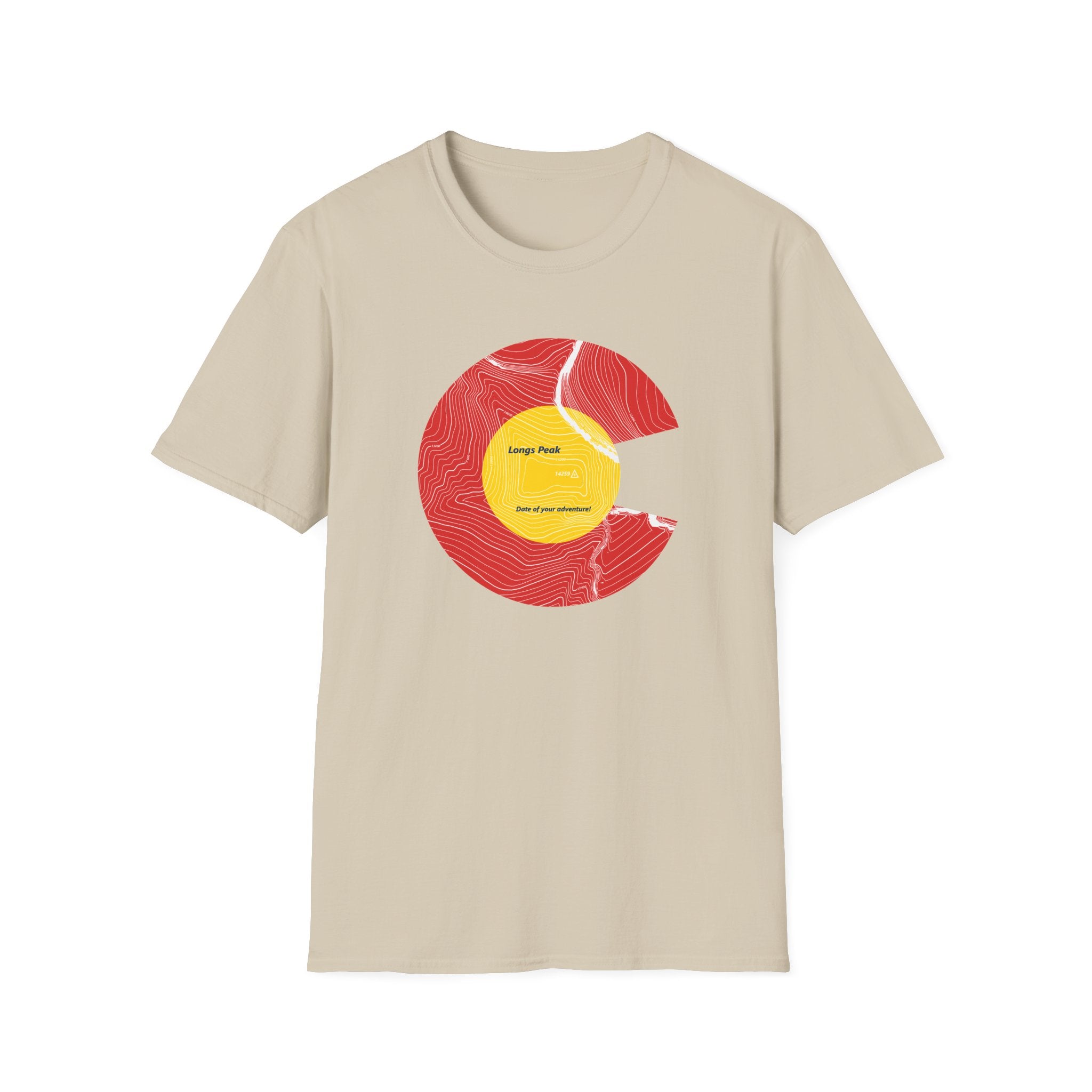 Personalized Longs Peak Colorado Flag 14er Topo Map T-Shirt, Mountain Summit, Climb Colorado, Adventure Gift