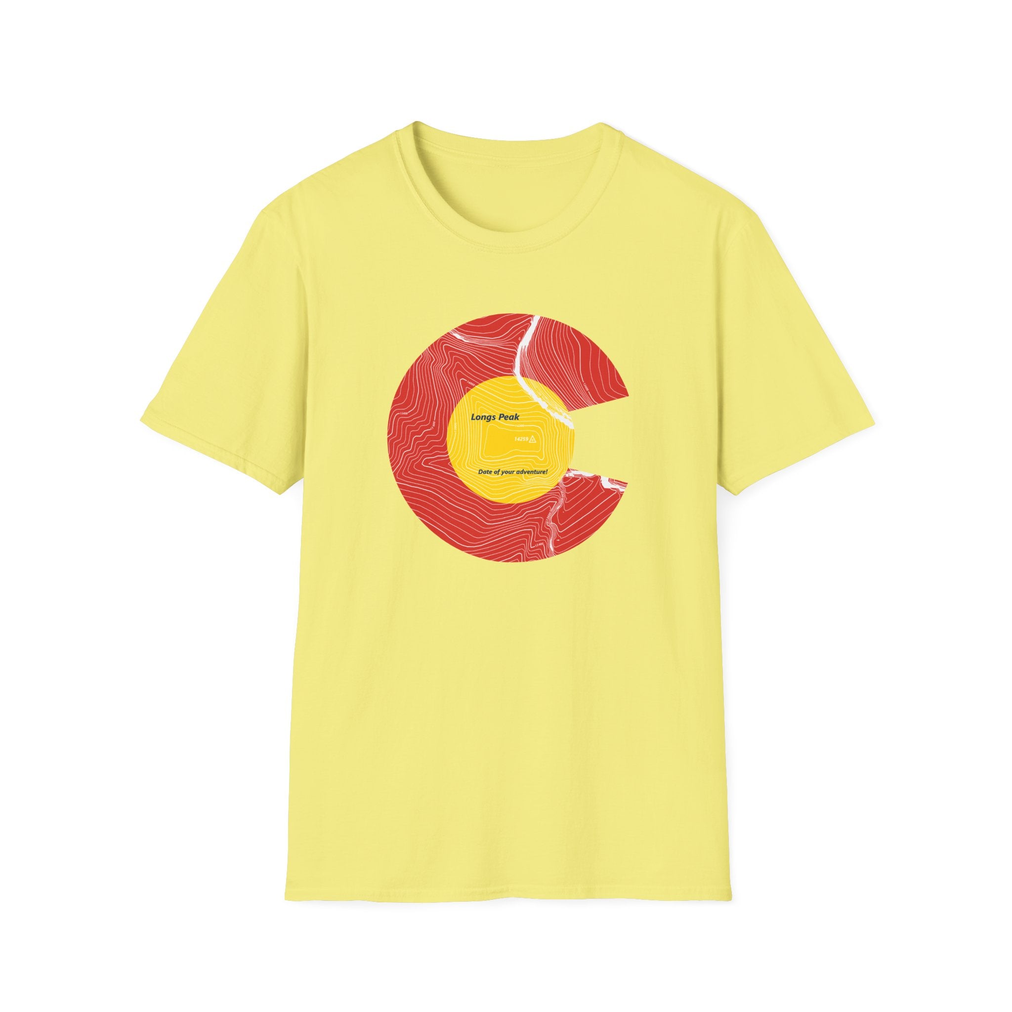 Personalized Longs Peak Colorado Flag 14er Topo Map T-Shirt, Mountain Summit, Climb Colorado, Adventure Gift