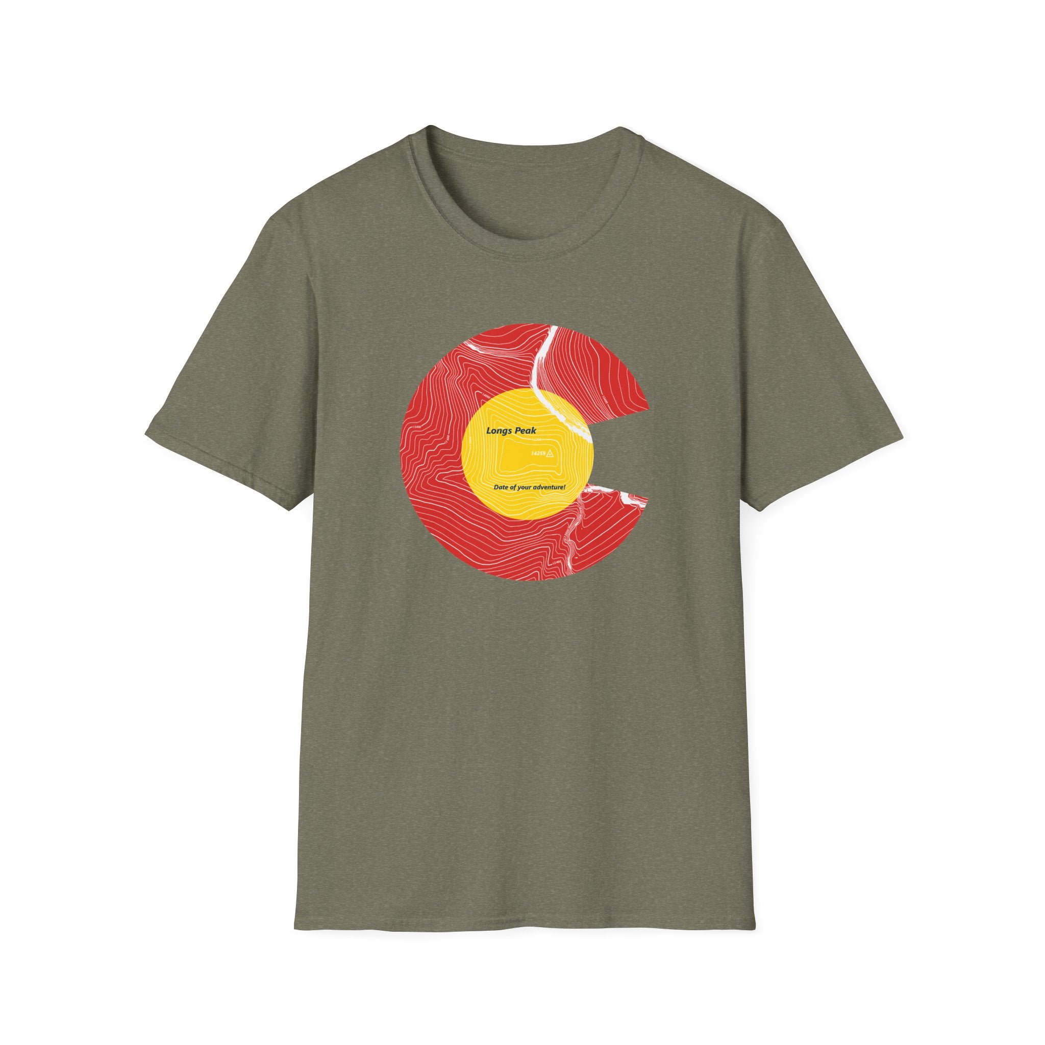 Personalized Longs Peak Colorado Flag 14er Topo Map T-Shirt, Mountain Summit, Climb Colorado, Adventure Gift