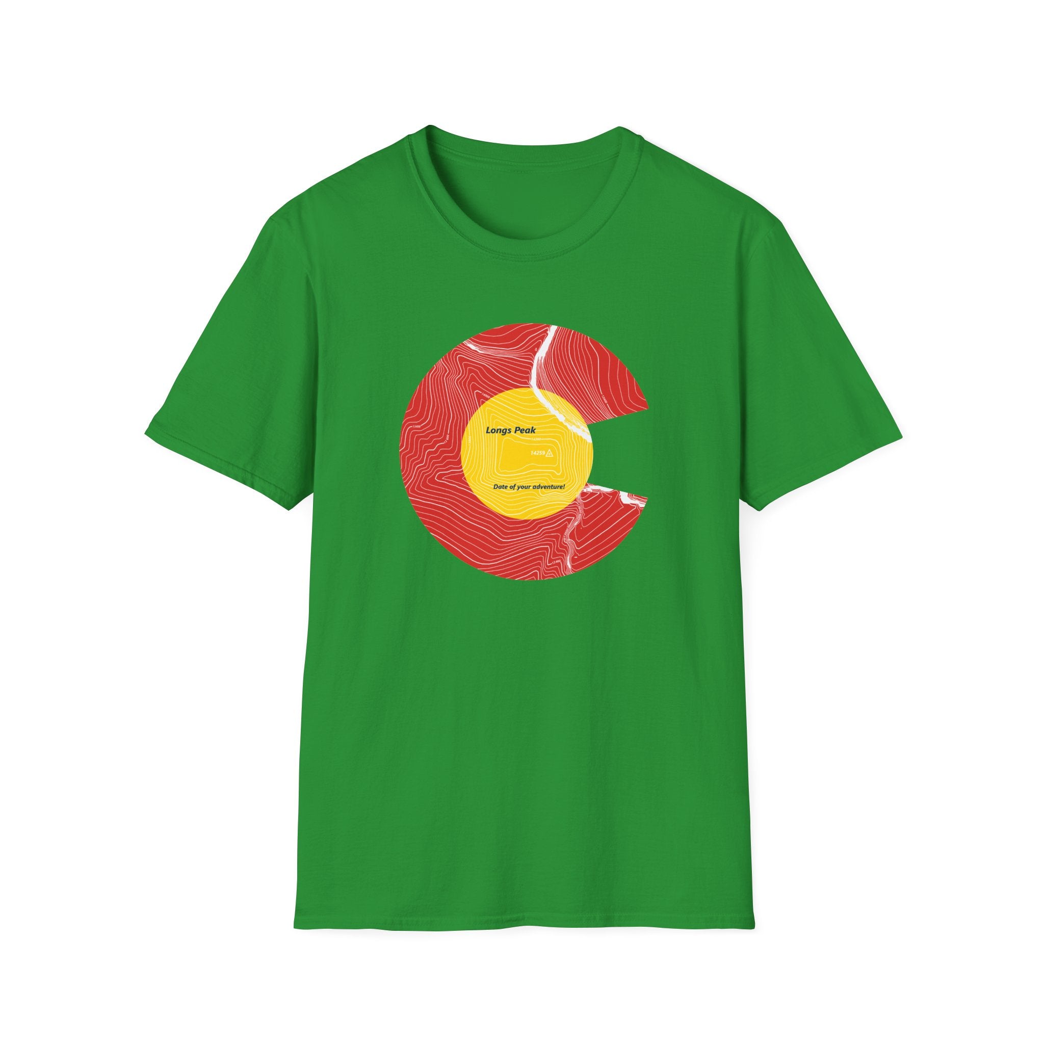 Personalized Longs Peak Colorado Flag 14er Topo Map T-Shirt, Mountain Summit, Climb Colorado, Adventure Gift