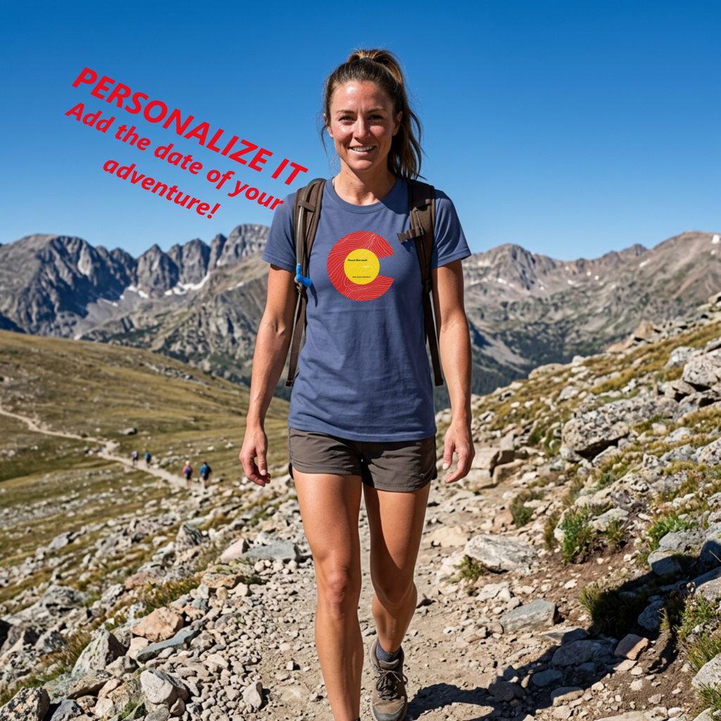 Personalized Mount Bierstadt Colorado Flag 14er Topo Map T-Shirt, Mountain Summit, Climb Colorado, Adventure Gift