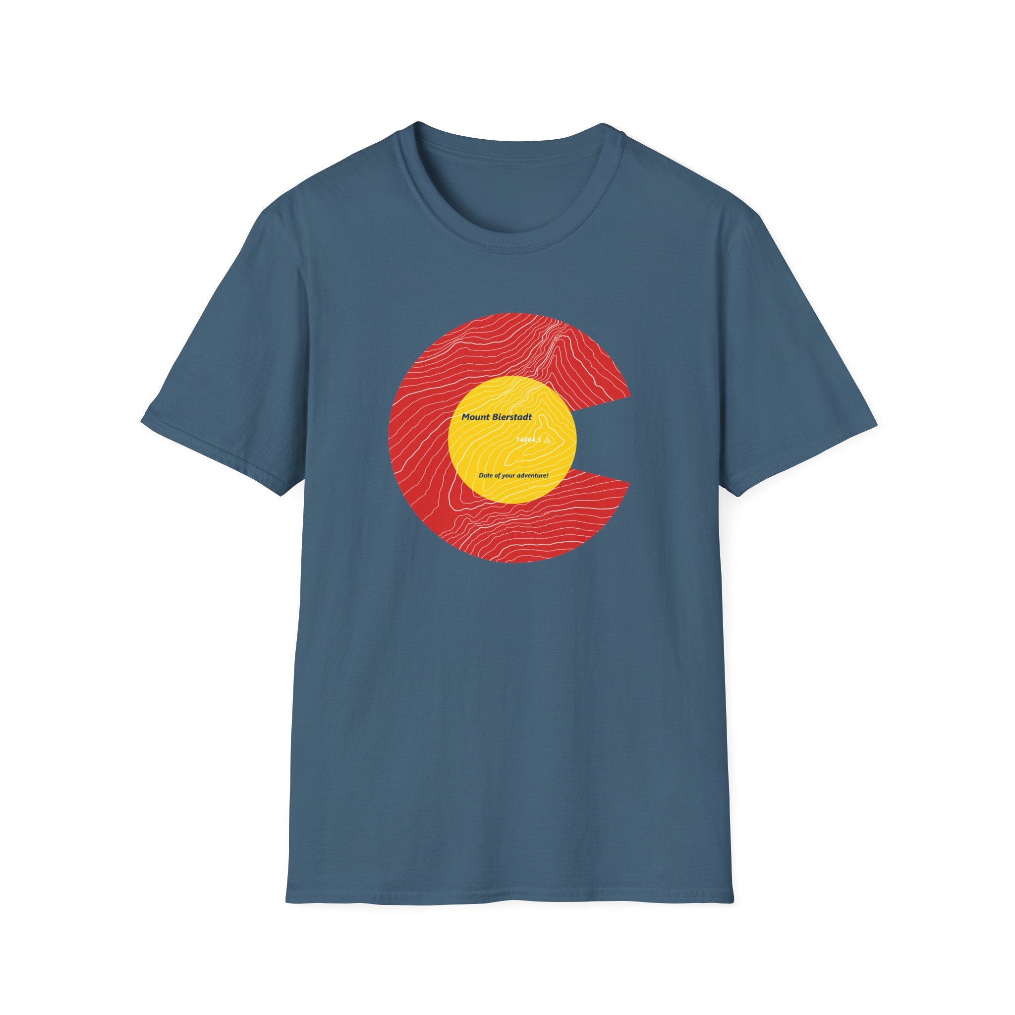 Personalized Mount Bierstadt Colorado Flag 14er Topo Map T-Shirt, Mountain Summit, Climb Colorado, Adventure Gift