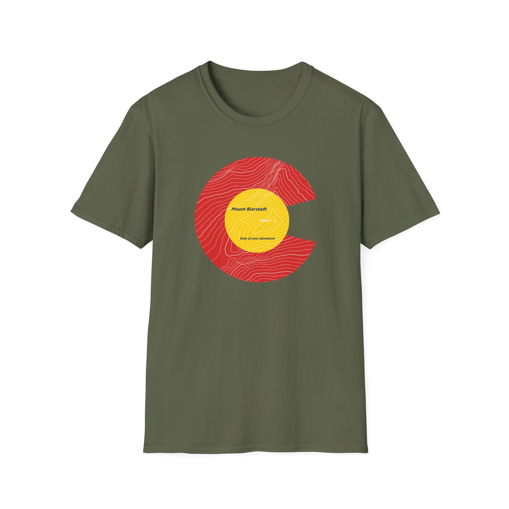 Personalized Mount Bierstadt Colorado Flag 14er Topo Map T-Shirt, Mountain Summit, Climb Colorado, Adventure Gift