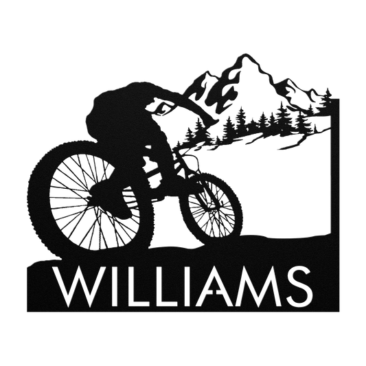 Personalized Mountain Bike Metal Wall Decor, Custom Mountain Biker Gift, Mnt Bike Metal Sign Black