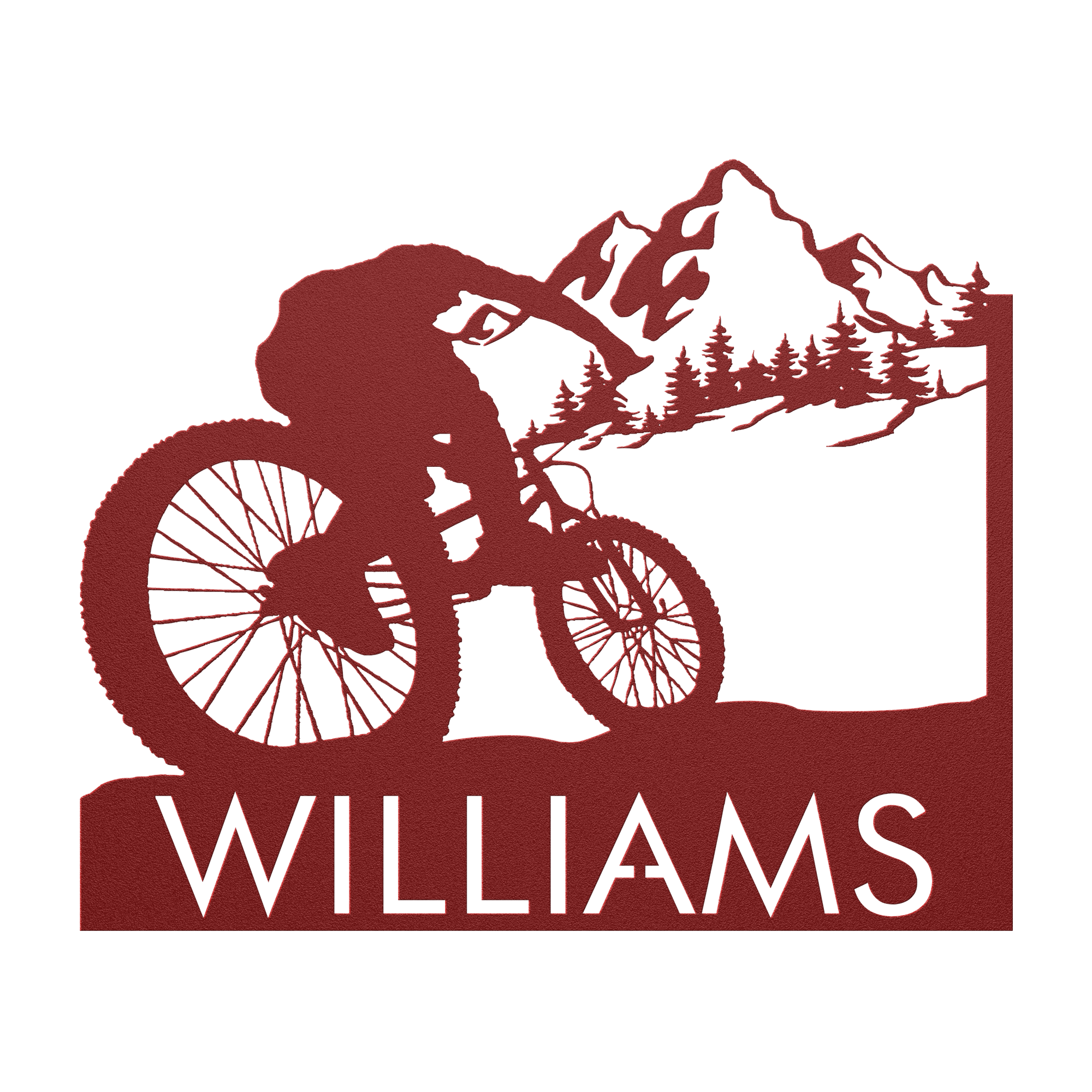 Personalized Mountain Bike Metal Wall Decor, Custom Mountain Biker Gift, Mnt Bike Metal Sign Red
