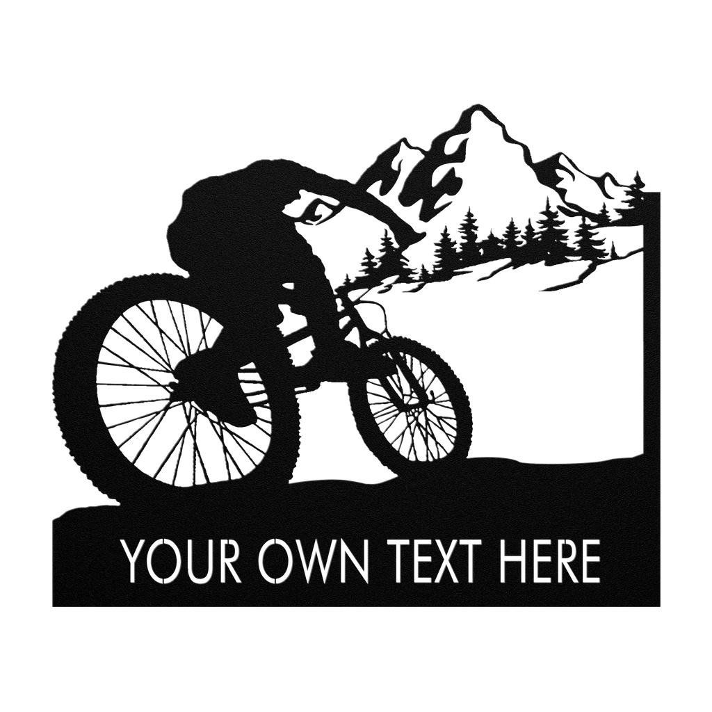 Personalized Mountain Bike Metal Wall Decor, Custom Text Mountain Biker Gift, Mnt Bike Metal Sign Black