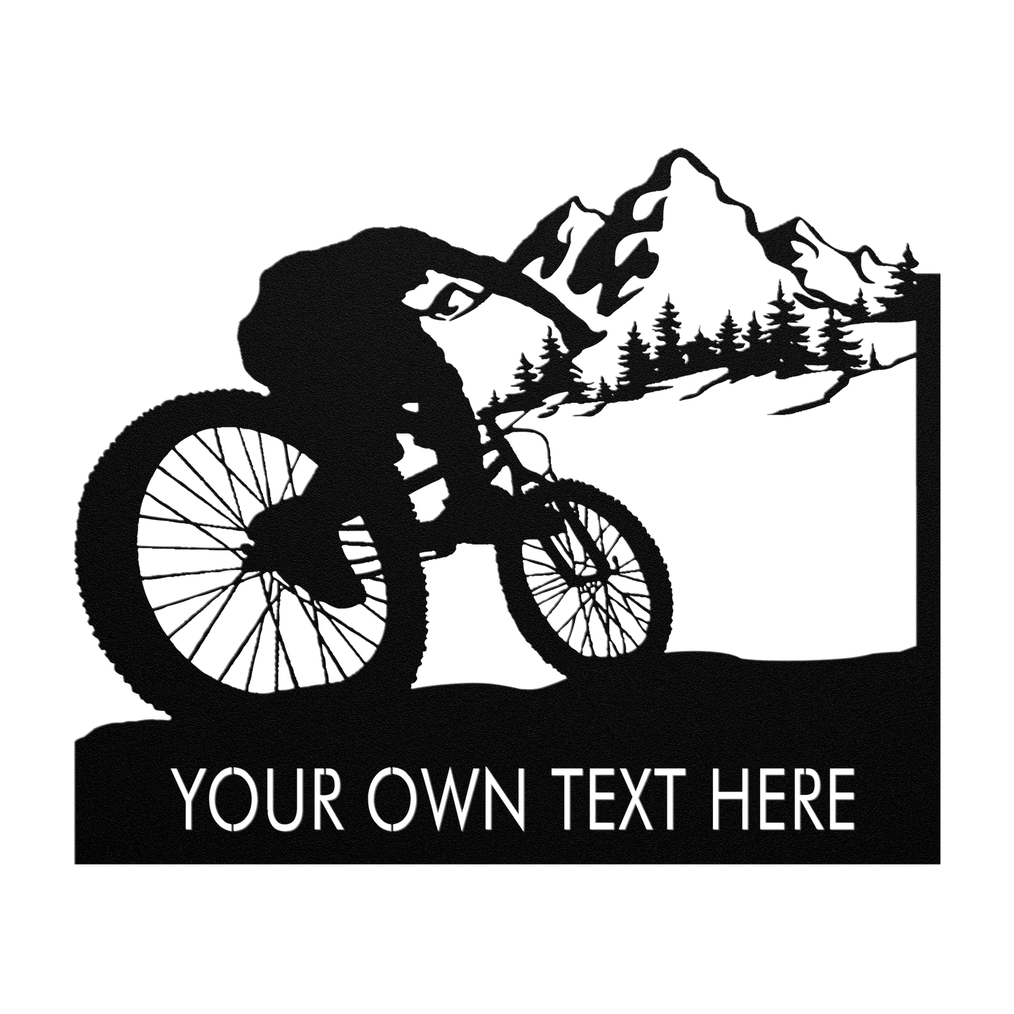 Personalized Mountain Bike Metal Wall Decor, Custom Text Mountain Biker Gift, Mnt Bike Metal Sign Black