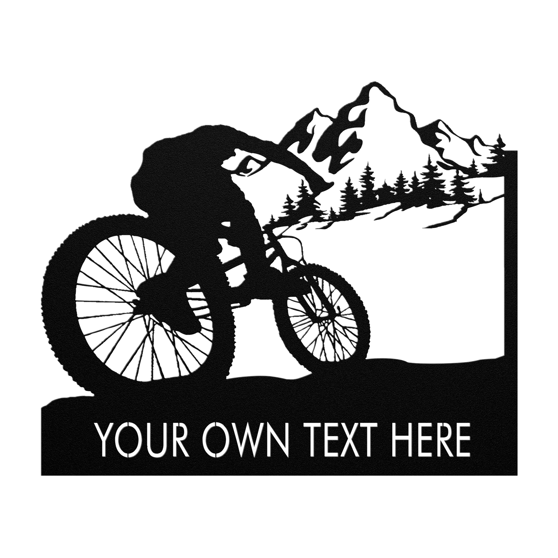 Personalized Mountain Bike Metal Wall Decor, Custom Text Mountain Biker Gift, Mnt Bike Metal Sign Black