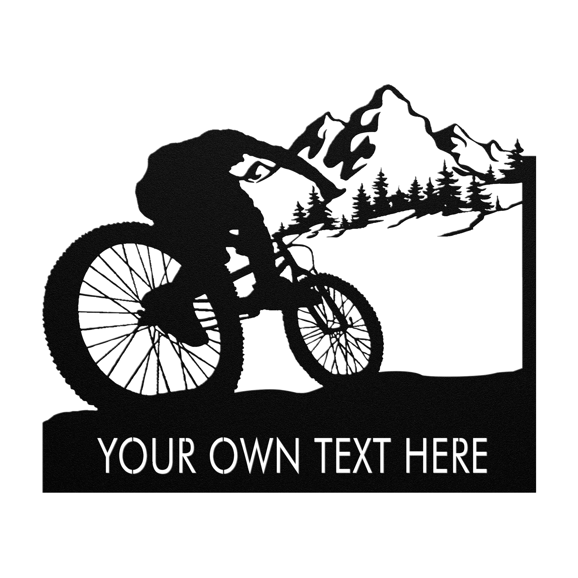 Personalized Mountain Bike Metal Wall Decor, Custom Text Mountain Biker Gift, Mnt Bike Metal Sign Black