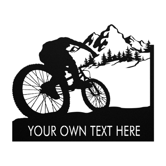 Personalized Mountain Bike Metal Wall Decor, Custom Text Mountain Biker Gift, Mnt Bike Metal Sign Black