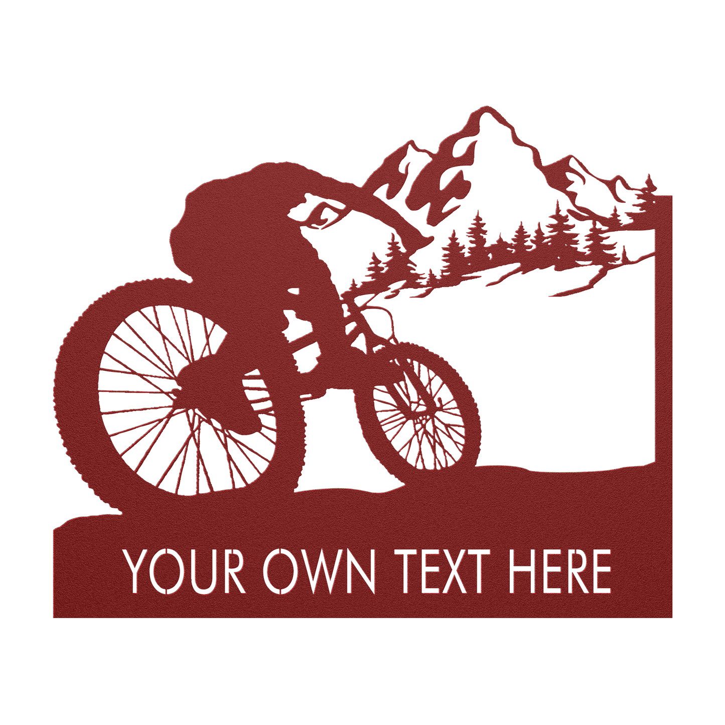 Personalized Mountain Bike Metal Wall Decor, Custom Text Mountain Biker Gift, Mnt Bike Metal Sign Red