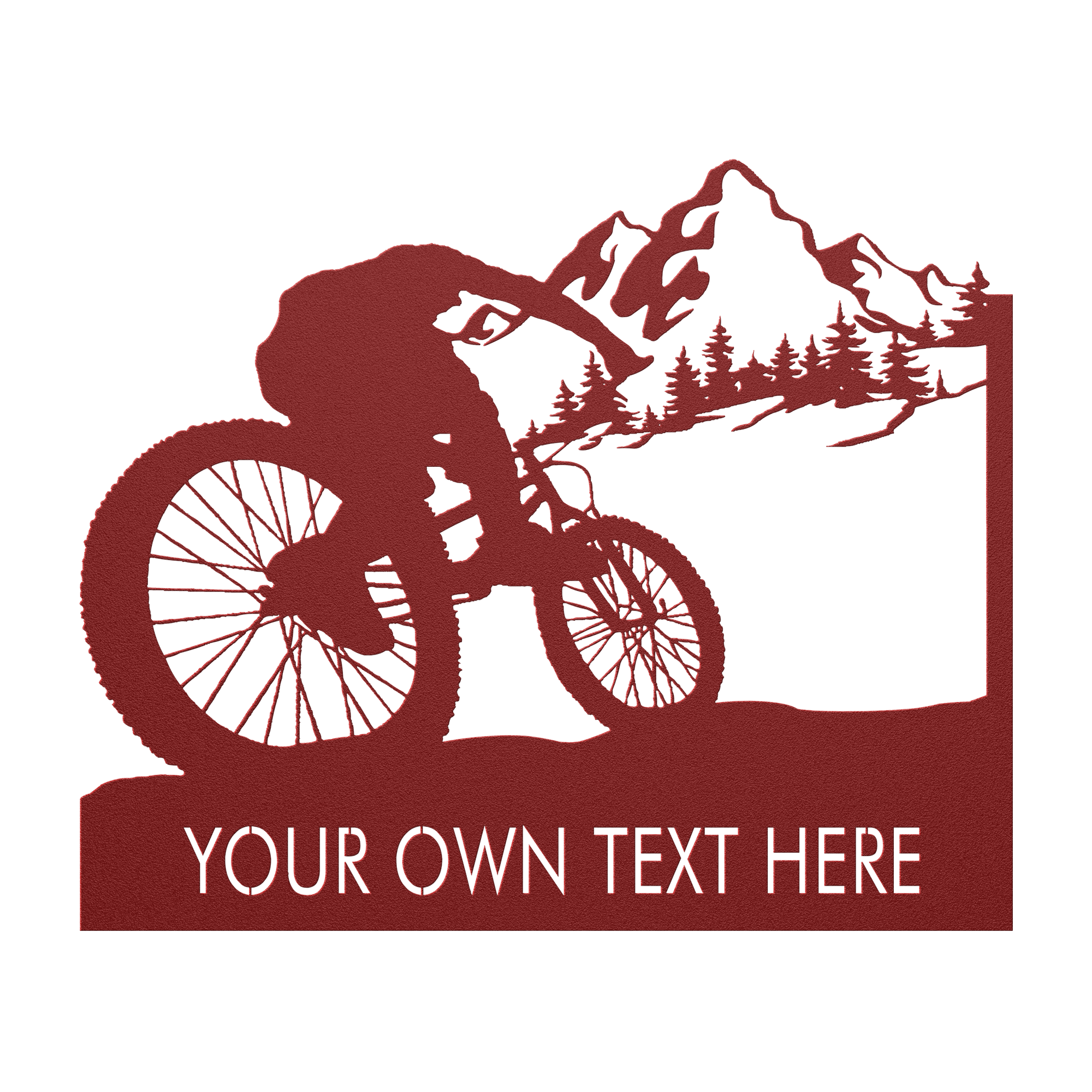 Personalized Mountain Bike Metal Wall Decor, Custom Text Mountain Biker Gift, Mnt Bike Metal Sign Red