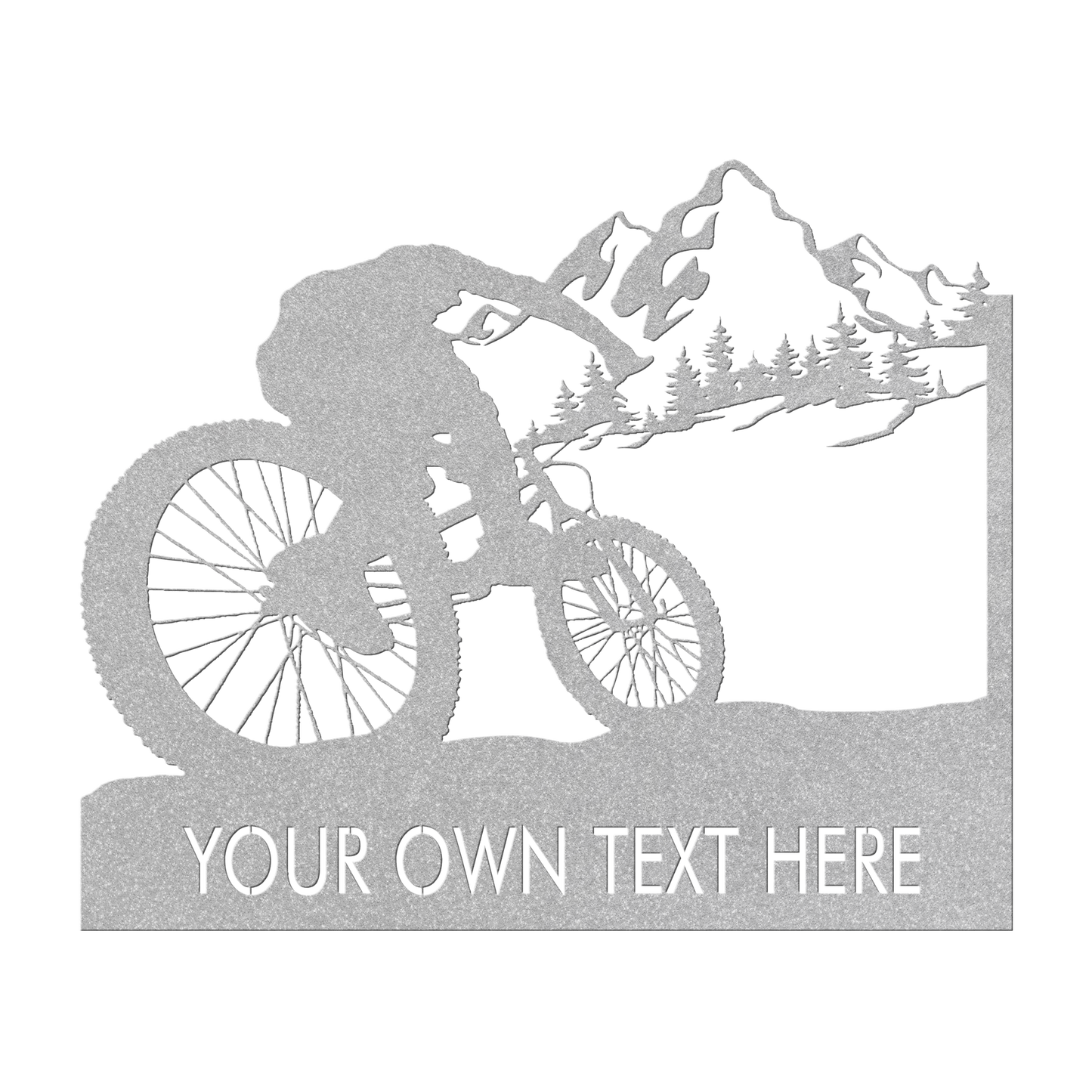 Personalized Mountain Bike Metal Wall Decor, Custom Text Mountain Biker Gift, Mnt Bike Metal Sign Silver