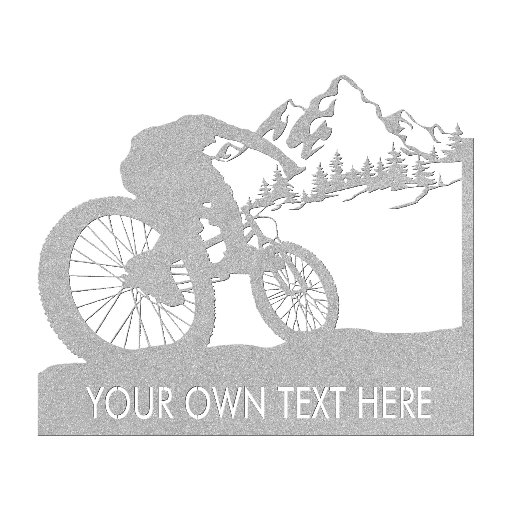 Personalized Mountain Bike Metal Wall Decor, Custom Text Mountain Biker Gift, Mnt Bike Metal Sign Silver