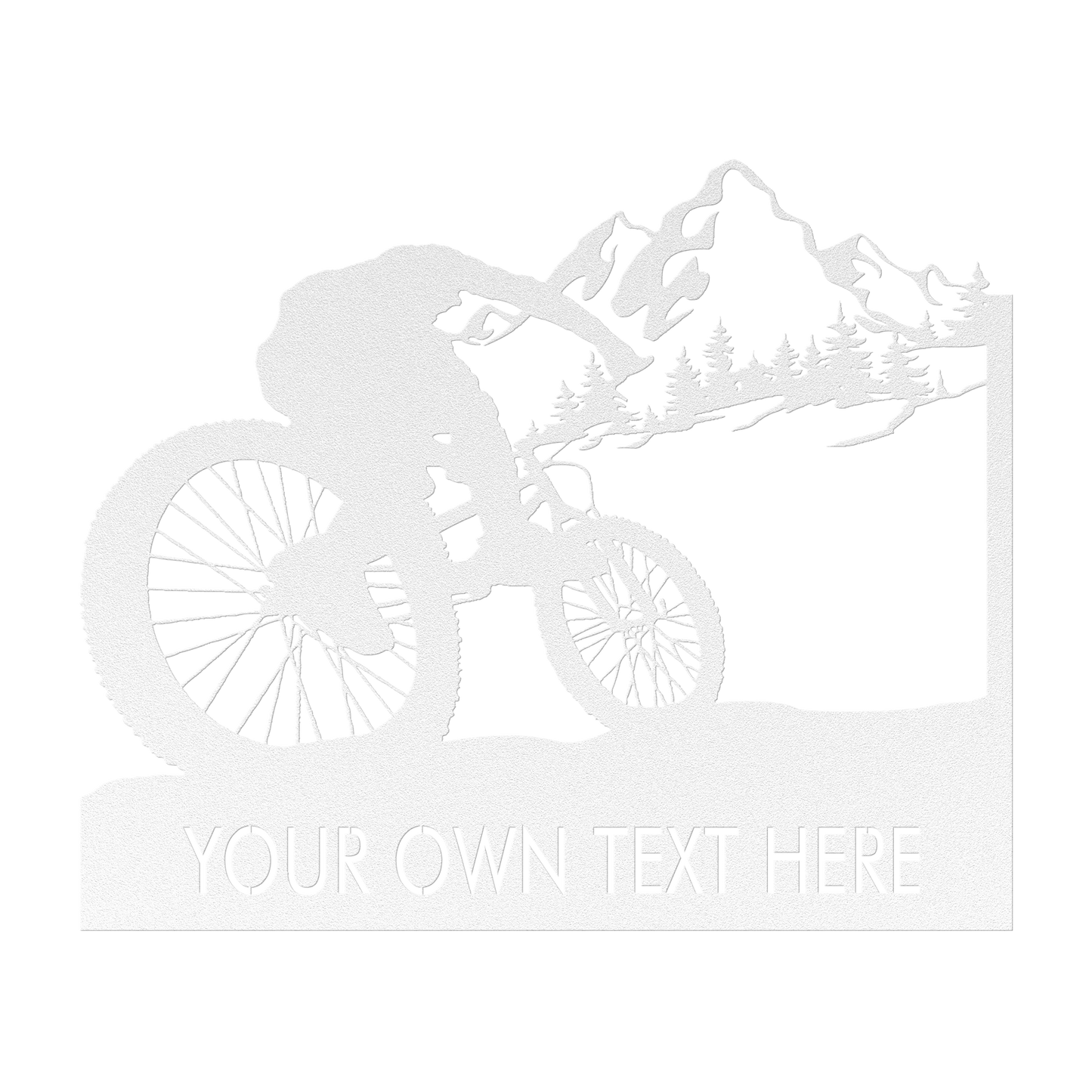 Personalized Mountain Bike Metal Wall Decor, Custom Text Mountain Biker Gift, Mnt Bike Metal Sign White