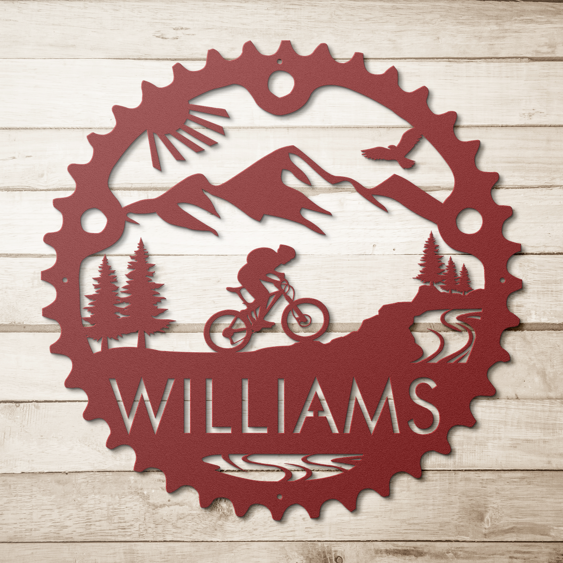 Personalized_Mountain_Biker_Chainring_Me_Red_Simple_Wood_BKGD_Mockup.png
