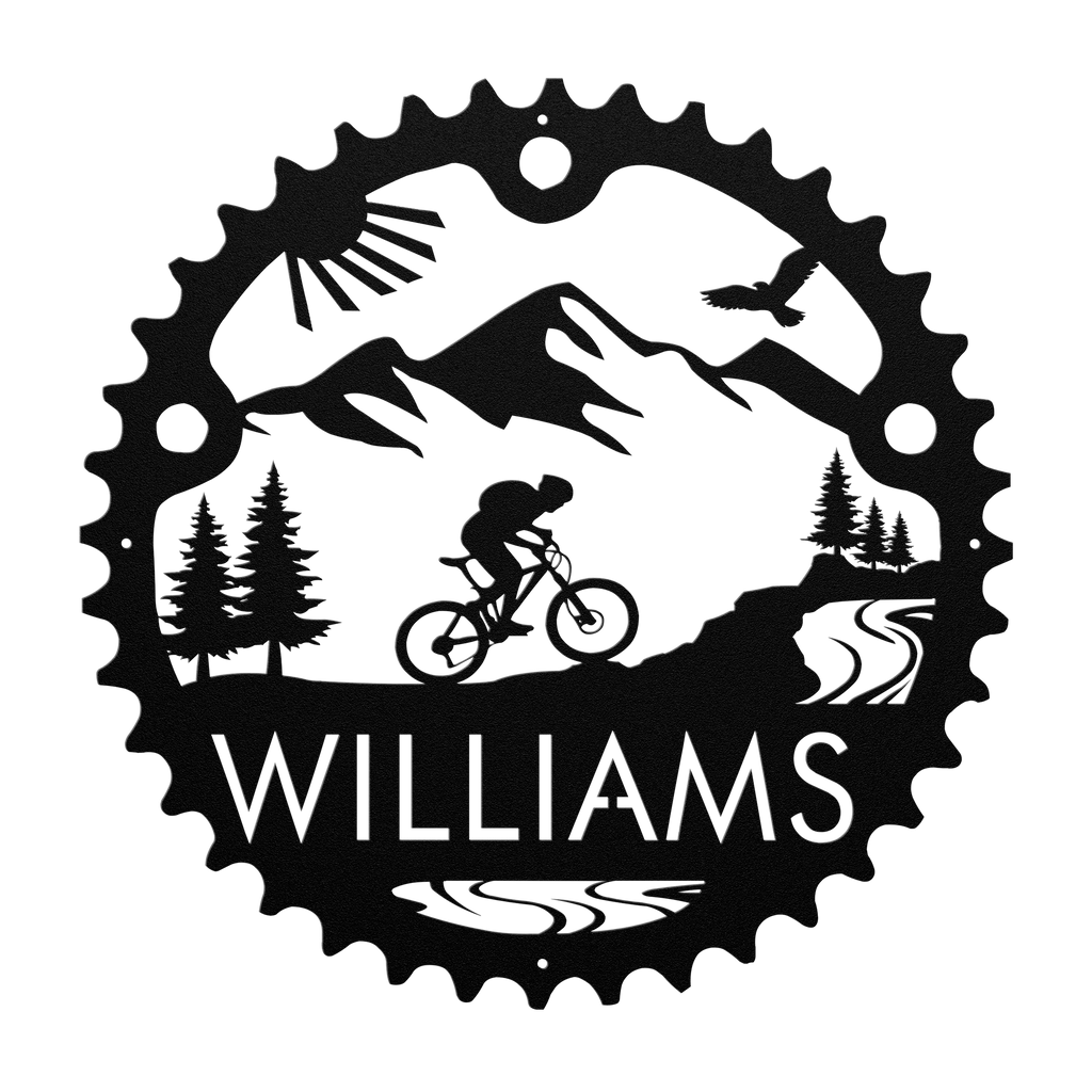 Personalized Mountain Biker Chainring Metal Bike Decor, Custom Mountain Biker Gift, Metal Bike Wall Art, Home Decor Black