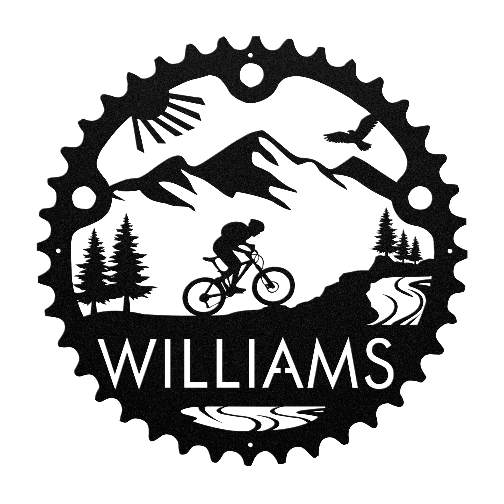 Personalized Mountain Biker Chainring Metal Bike Decor, Custom Mountain Biker Gift, Metal Bike Wall Art, Home Decor Black