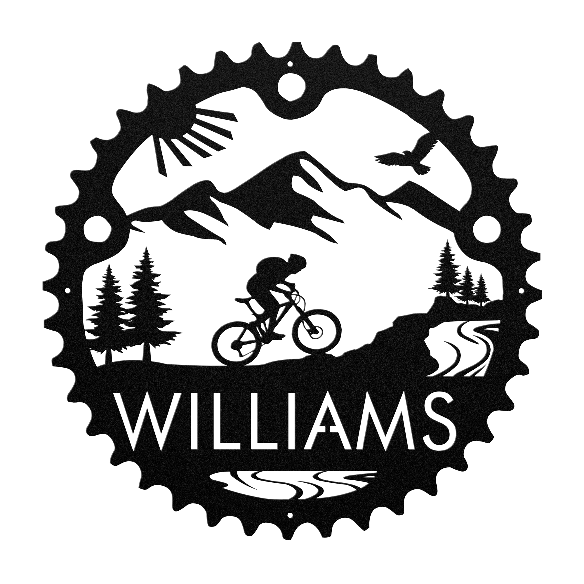 Personalized Mountain Biker Chainring Metal Bike Decor, Custom Mountain Biker Gift, Metal Bike Wall Art, Home Decor Black