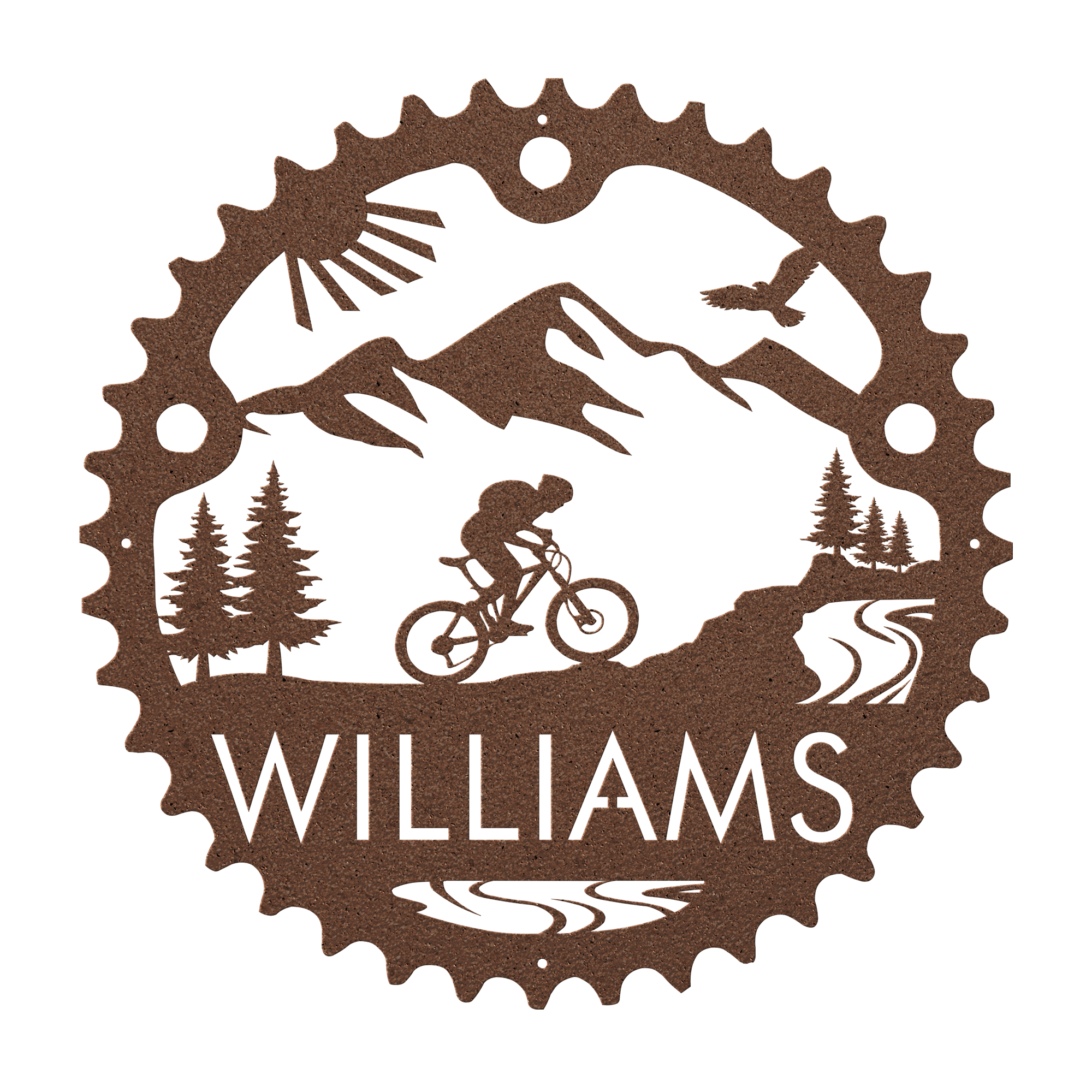 Personalized Mountain Biker Chainring Metal Bike Decor, Custom Mountain Biker Gift, Metal Bike Wall Art, Home Decor Copper