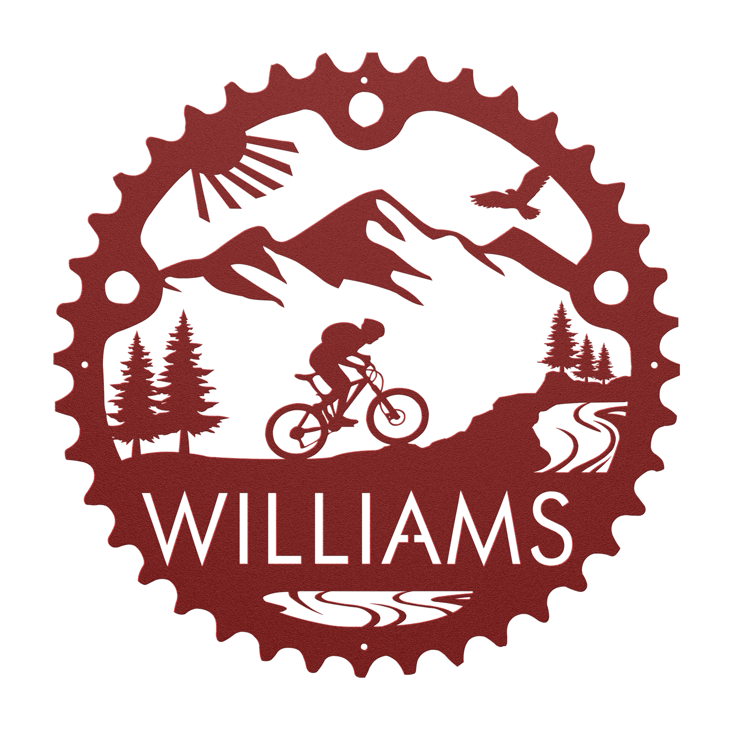 Personalized Mountain Biker Chainring Metal Bike Decor, Custom Mountain Biker Gift, Metal Bike Wall Art, Home Decor Red