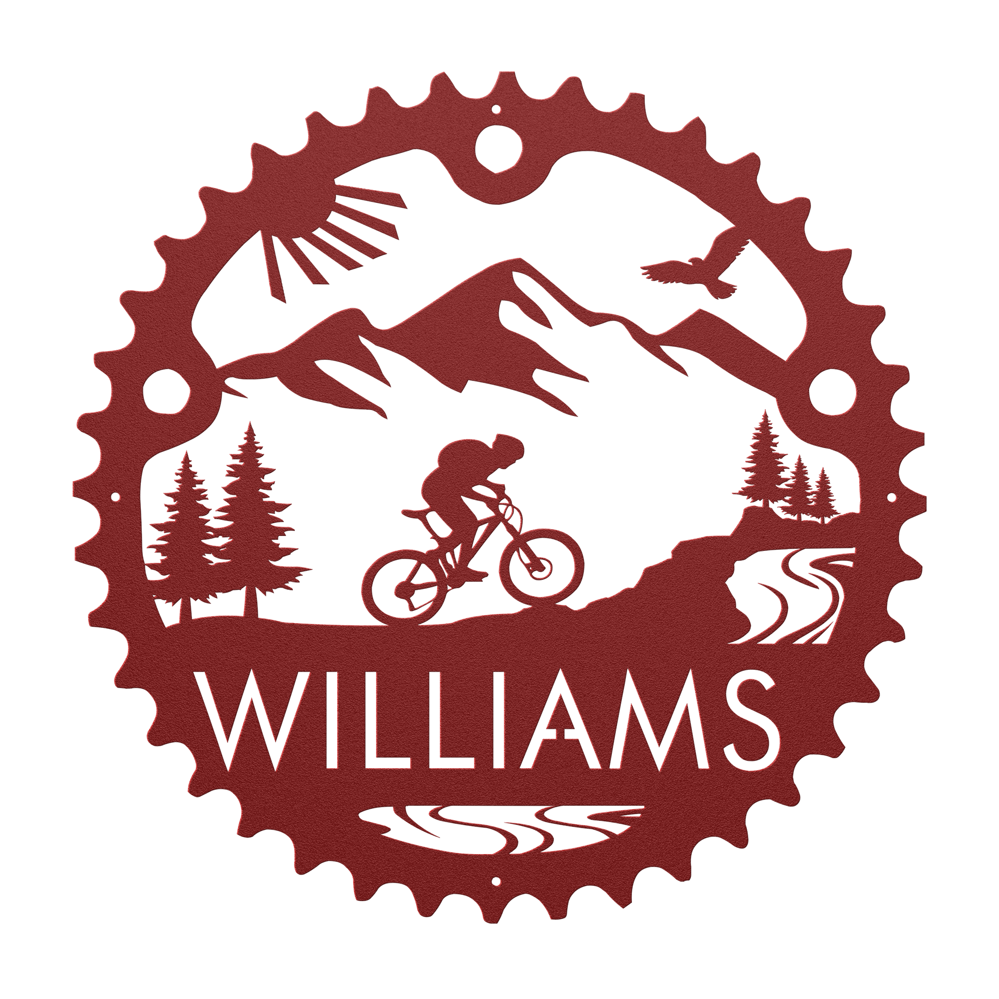 Personalized Mountain Biker Chainring Metal Bike Decor, Custom Mountain Biker Gift, Metal Bike Wall Art, Home Decor Red