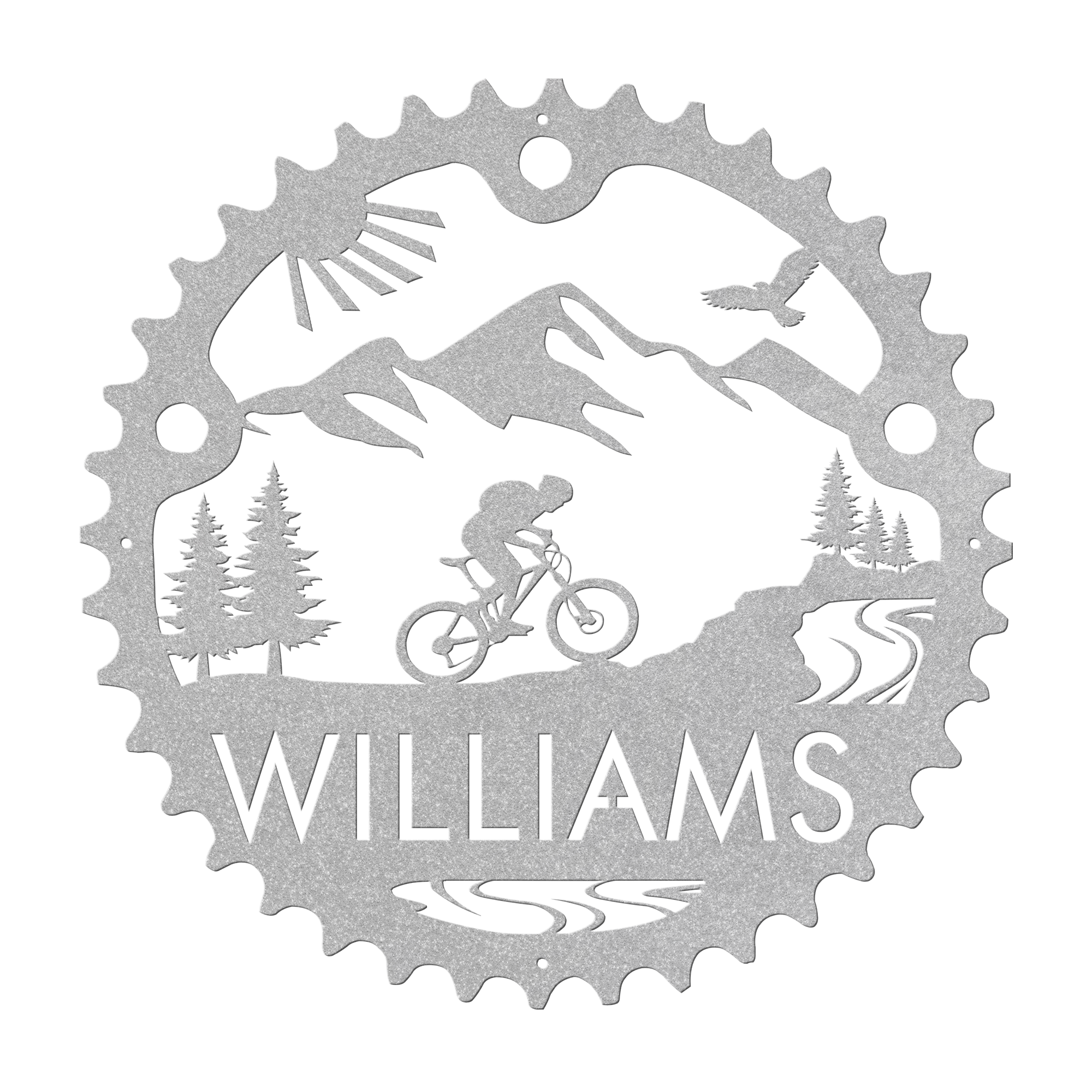 Personalized Mountain Biker Chainring Metal Bike Decor, Custom Mountain Biker Gift, Metal Bike Wall Art, Home Decor Silver