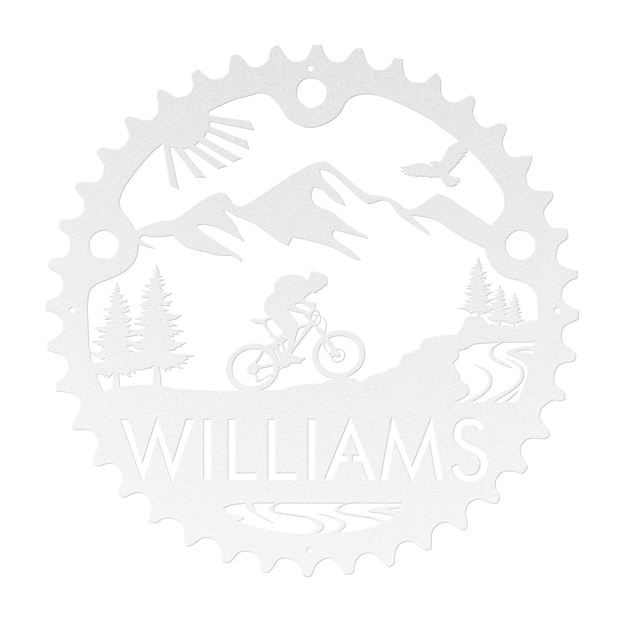 Personalized Mountain Biker Chainring Metal Bike Decor, Custom Mountain Biker Gift, Metal Bike Wall Art, Home Decor White