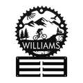 Personalized Mountain Biker Chainring Metal Bike Decor Medal Hanger, Custom Mountain Biker Gift, Metal Bike Wall Art, Home Decor Black