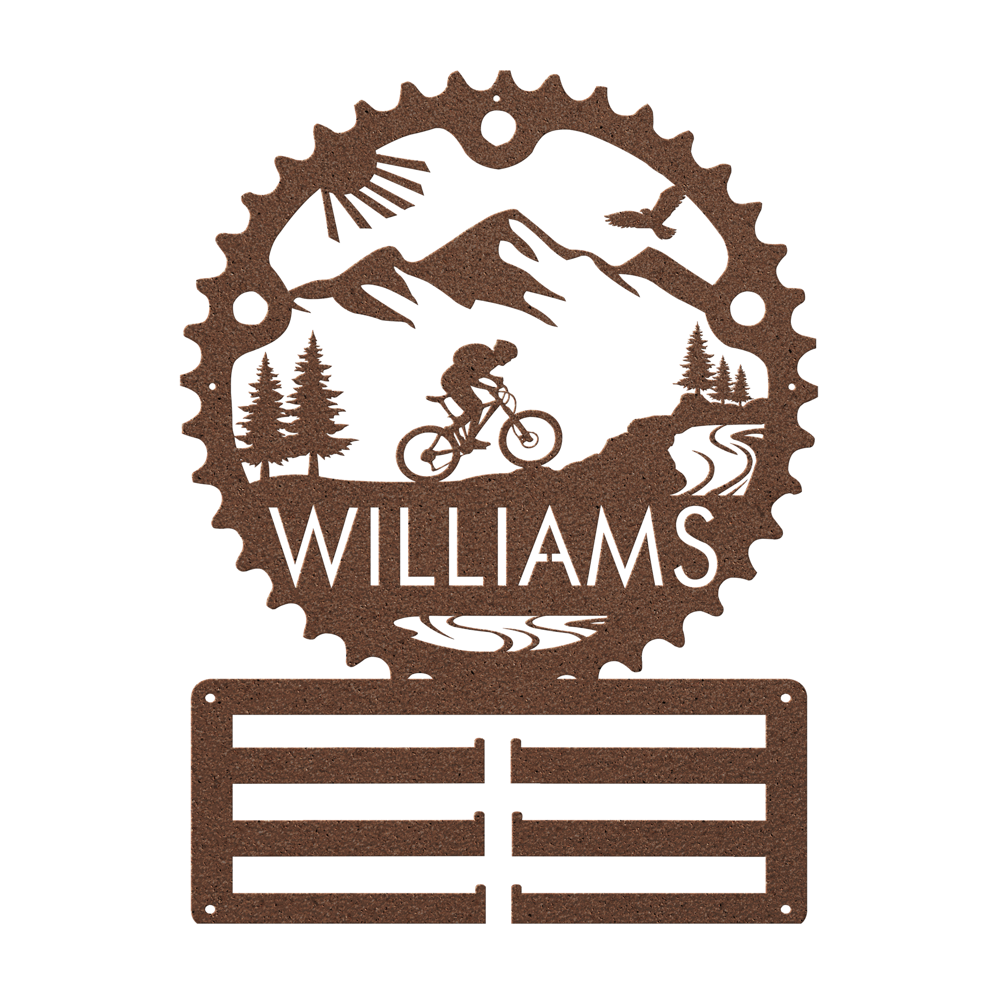 Personalized Mountain Biker Chainring Metal Bike Decor Medal Hanger, Custom Mountain Biker Gift, Metal Bike Wall Art, Home Decor Copper