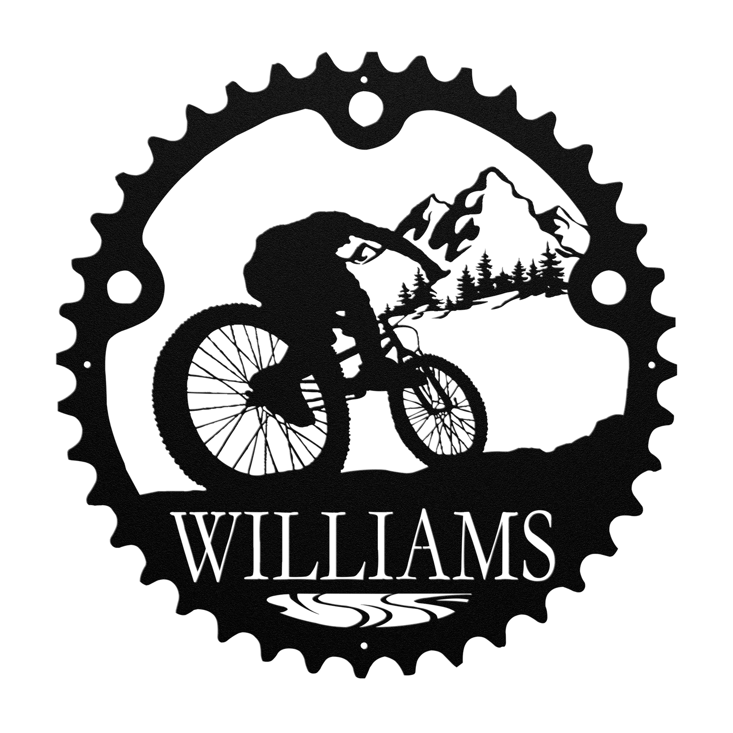 Personalized Mountain Biker Chainring Metal Bike Scenic Home Decor, Custom Mountain Biker Gift, Metal Bike Wall Art, Home Decor Black