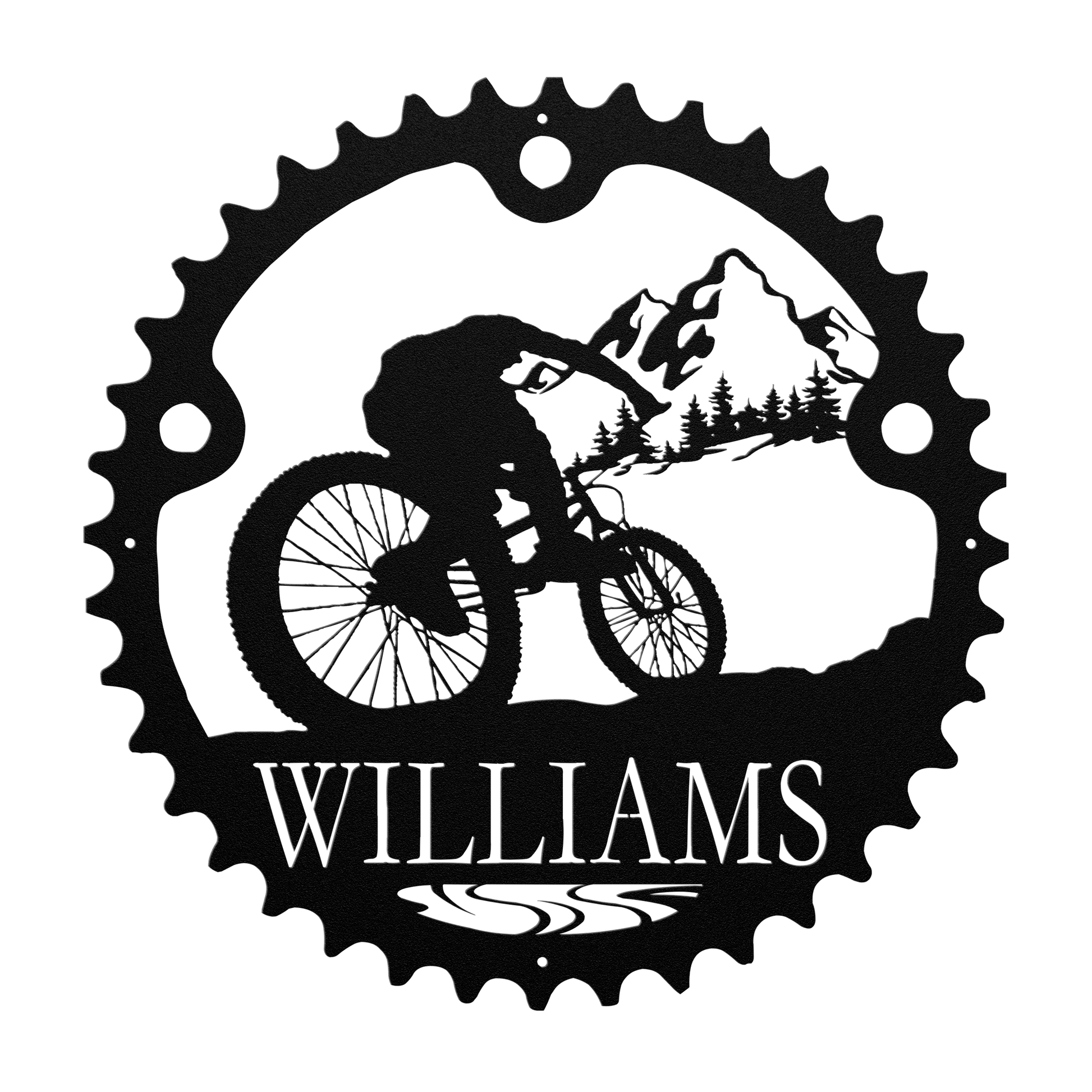 Personalized Mountain Biker Chainring Metal Bike Scenic Home Decor, Custom Mountain Biker Gift, Metal Bike Wall Art, Home Decor Black