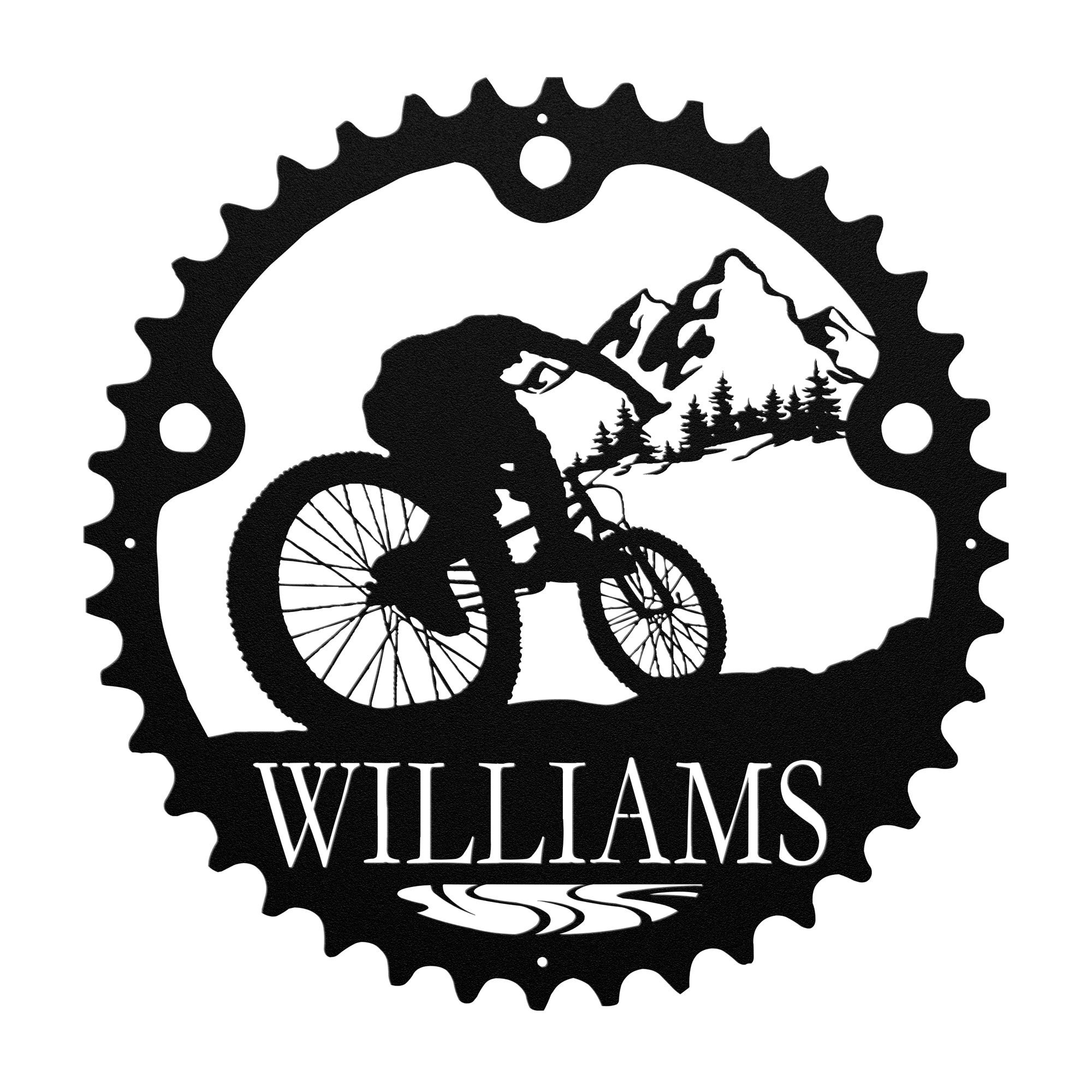 Personalized Mountain Biker Chainring Metal Bike Scenic Home Decor, Custom Mountain Biker Gift, Metal Bike Wall Art, Home Decor Black