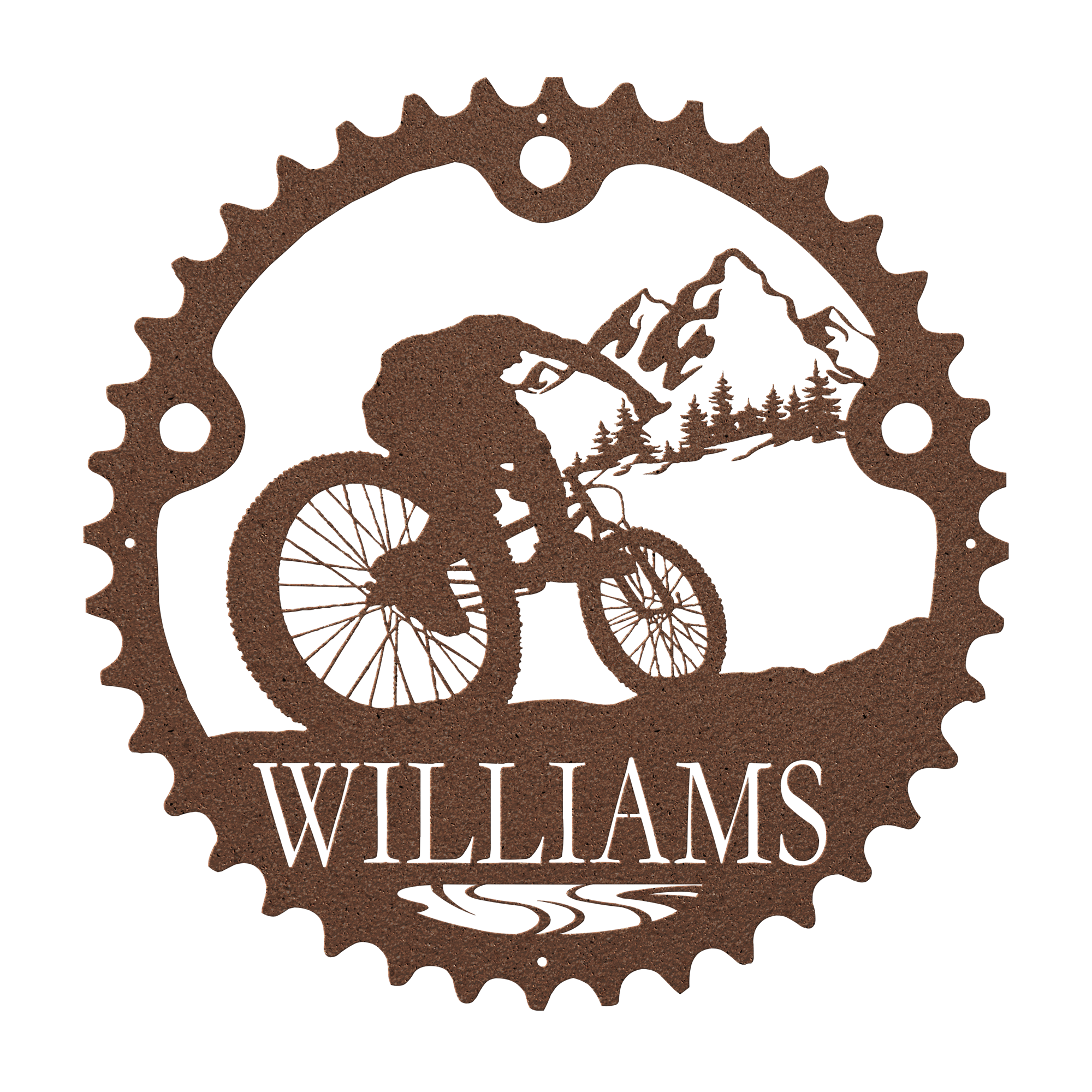 Personalized Mountain Biker Chainring Metal Bike Scenic Home Decor, Custom Mountain Biker Gift, Metal Bike Wall Art, Home Decor Copper