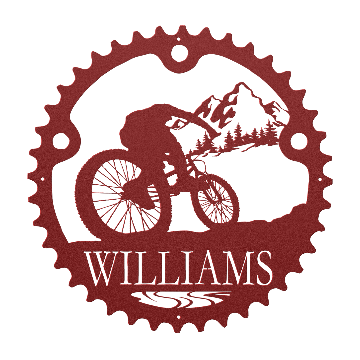 Personalized Mountain Biker Chainring Metal Bike Scenic Home Decor, Custom Mountain Biker Gift, Metal Bike Wall Art, Home Decor Red