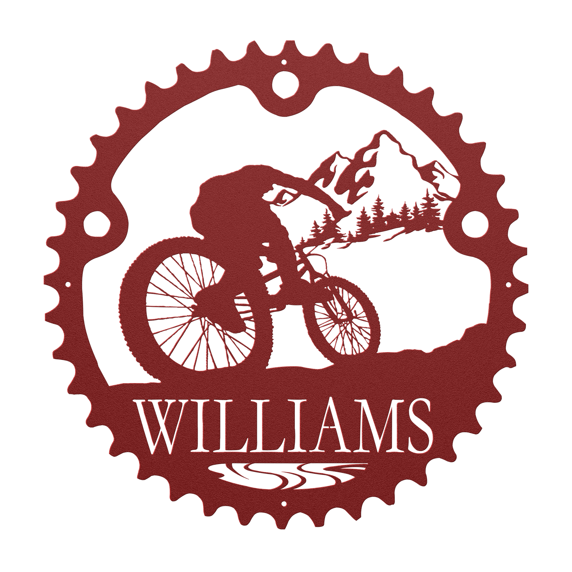 Personalized Mountain Biker Chainring Metal Bike Scenic Home Decor, Custom Mountain Biker Gift, Metal Bike Wall Art, Home Decor Red