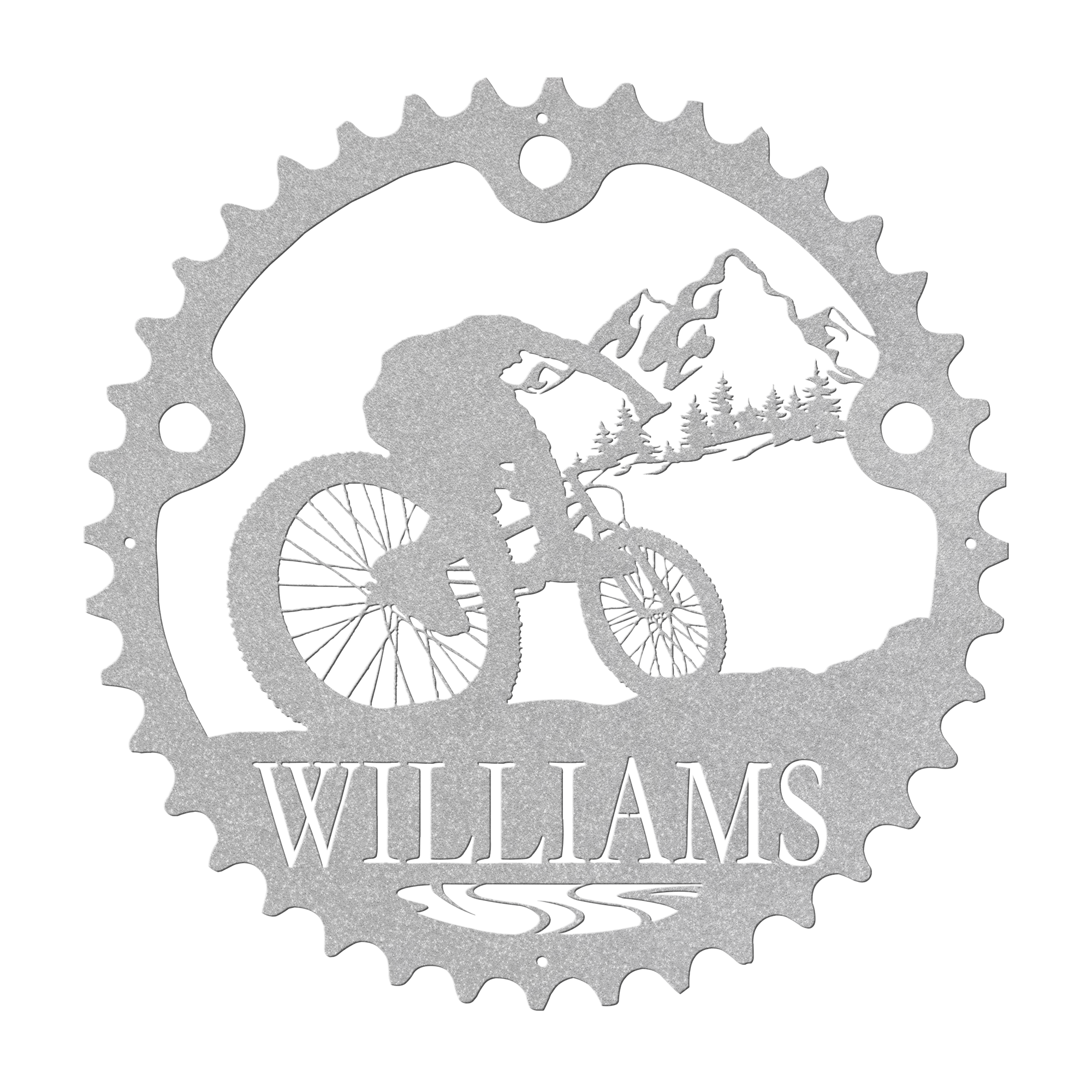 Personalized Mountain Biker Chainring Metal Bike Scenic Home Decor, Custom Mountain Biker Gift, Metal Bike Wall Art, Home Decor Silver
