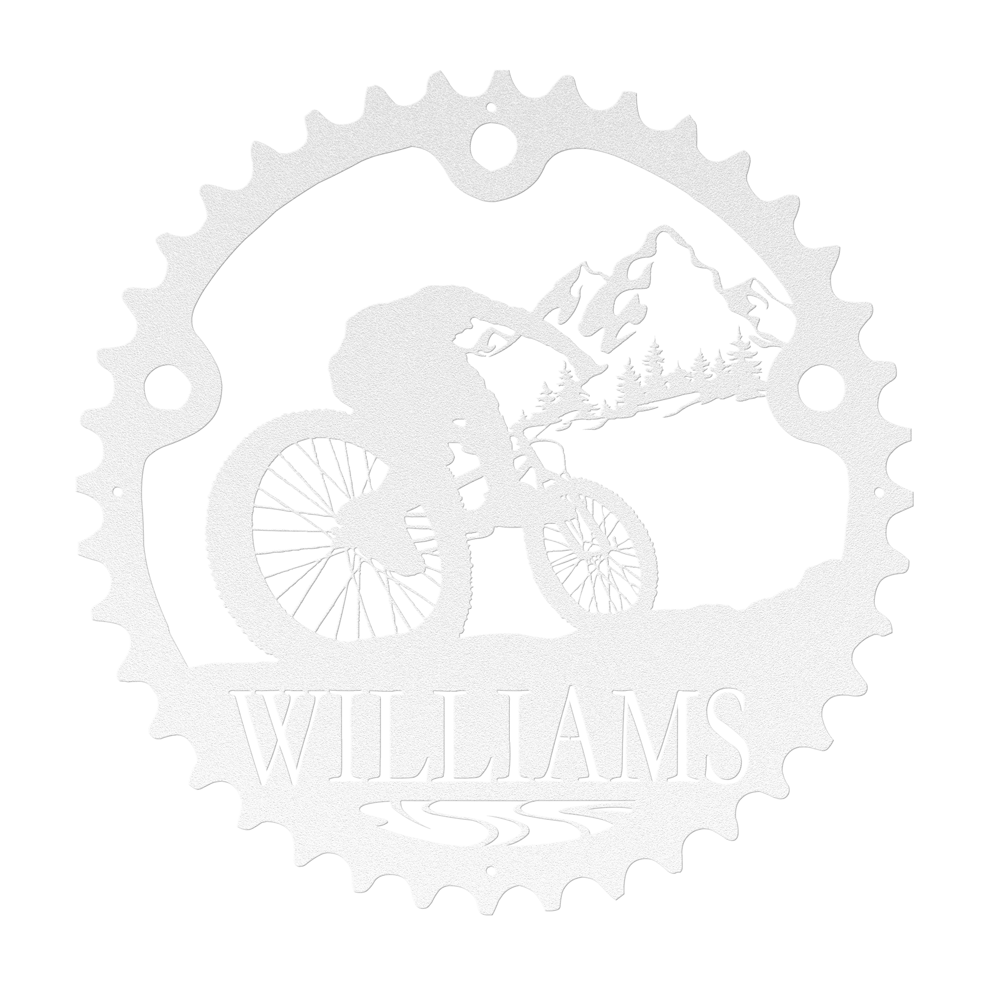 Personalized Mountain Biker Chainring Metal Bike Scenic Home Decor, Custom Mountain Biker Gift, Metal Bike Wall Art, Home Decor White