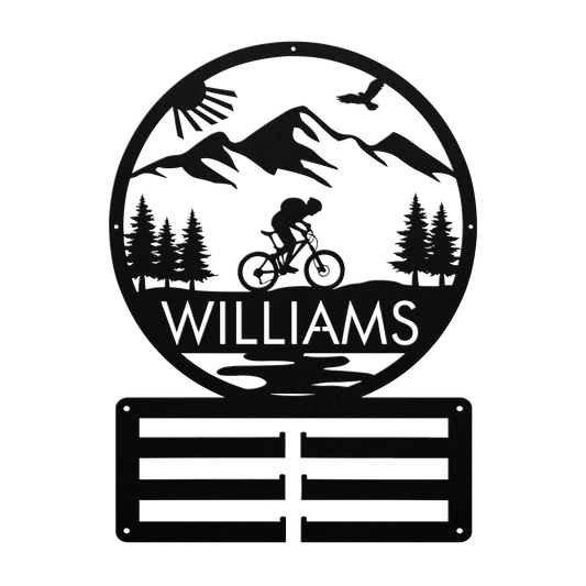 Personalized Mountain Biker Medal Holder Metal Wall Decor, Custom Text Mountain Biker Gift, Mnt Bike Medal Hanger Black