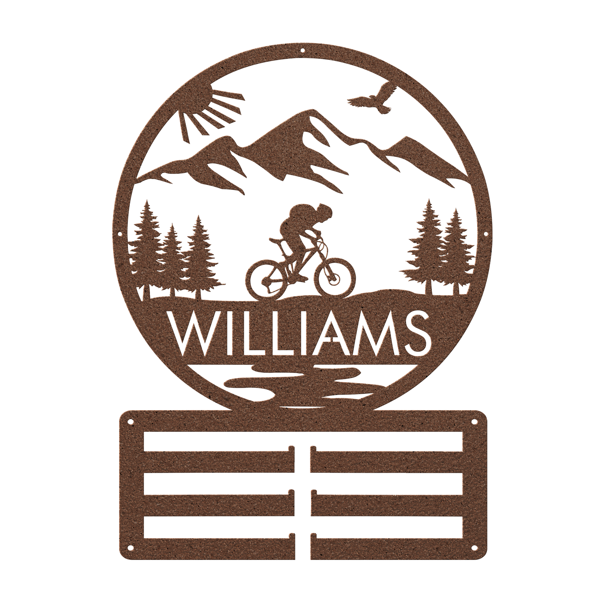 Personalized Mountain Biker Medal Holder Metal Wall Decor, Custom Text Mountain Biker Gift, Mnt Bike Medal Hanger Copper