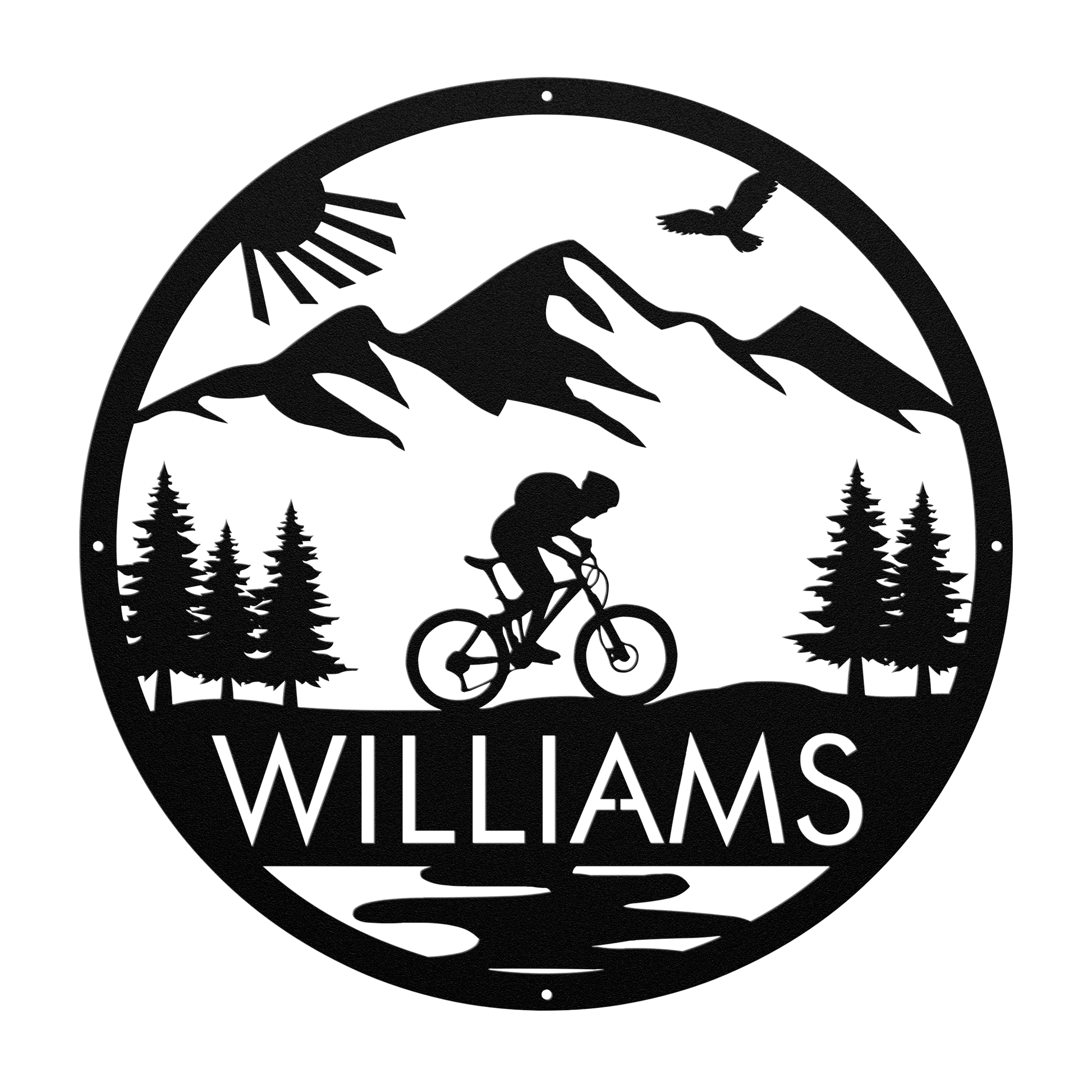 Personalized Mountain Biker Metal Wall Decor, Custom Text Mountain Biker Gift, Mnt Bike Metal Home Decor Black