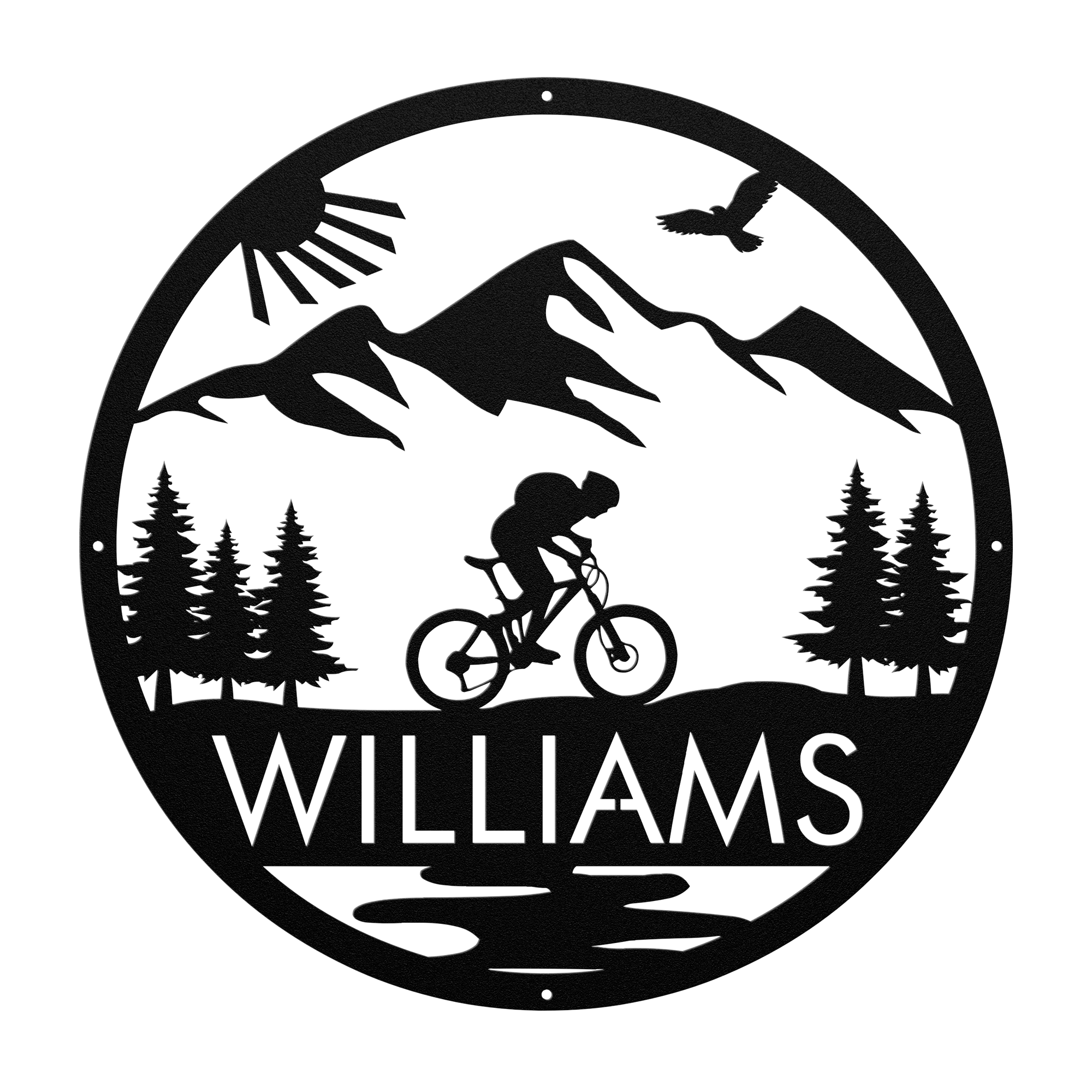 Personalized Mountain Biker Metal Wall Decor, Custom Text Mountain Biker Gift, Mnt Bike Metal Home Decor Black