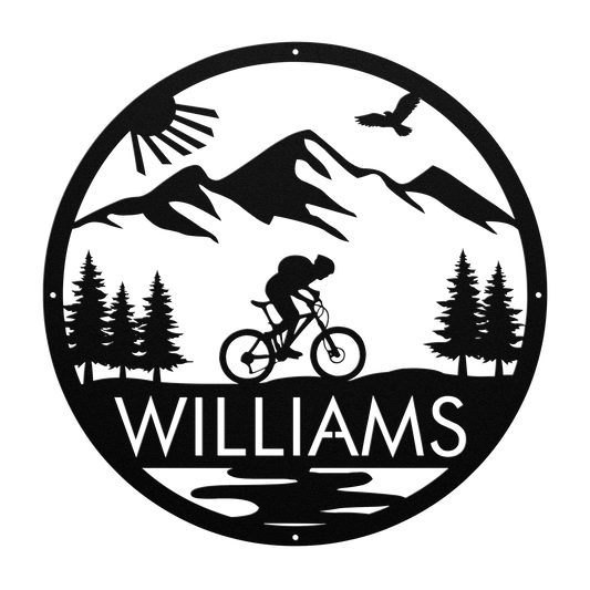 Personalized Mountain Biker Metal Wall Decor, Custom Text Mountain Biker Gift, Mnt Bike Metal Home Decor Black