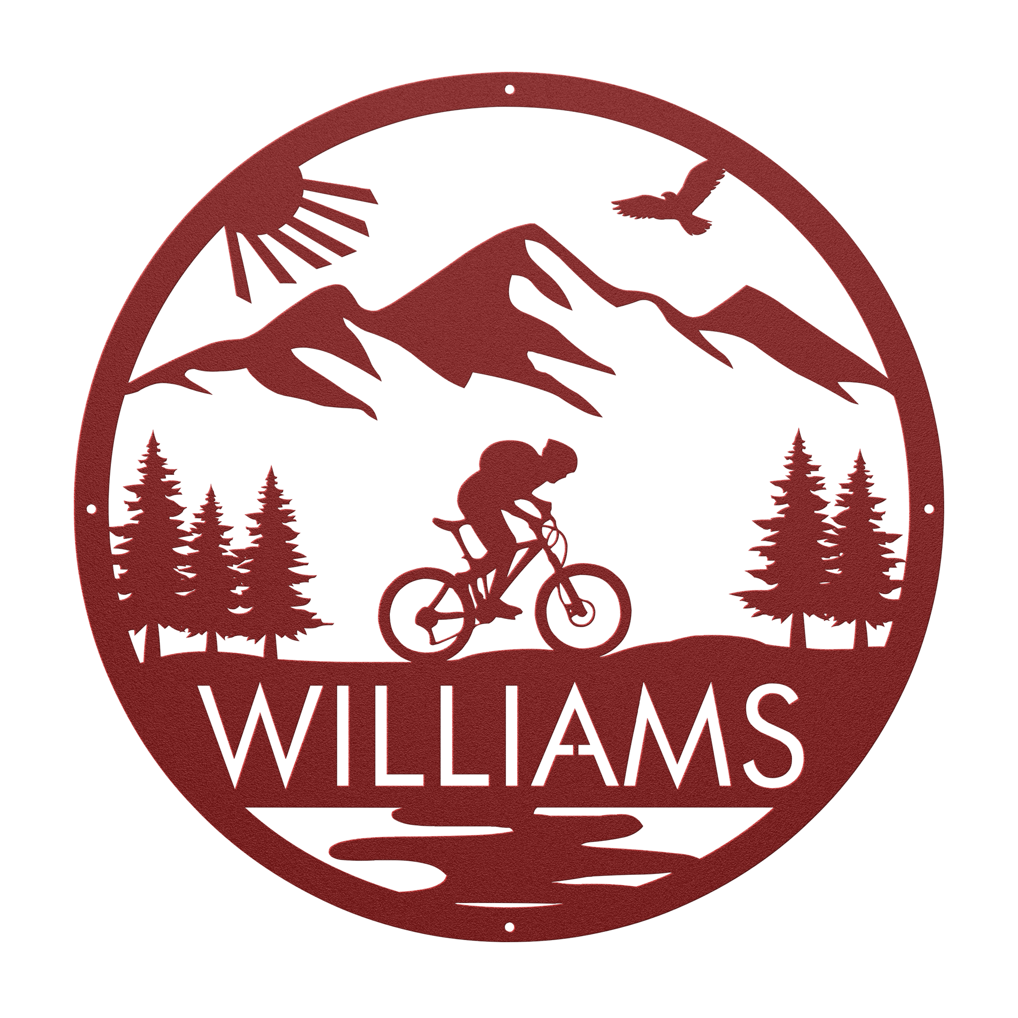 Personalized Mountain Biker Metal Wall Decor, Custom Text Mountain Biker Gift, Mnt Bike Metal Home Decor Red