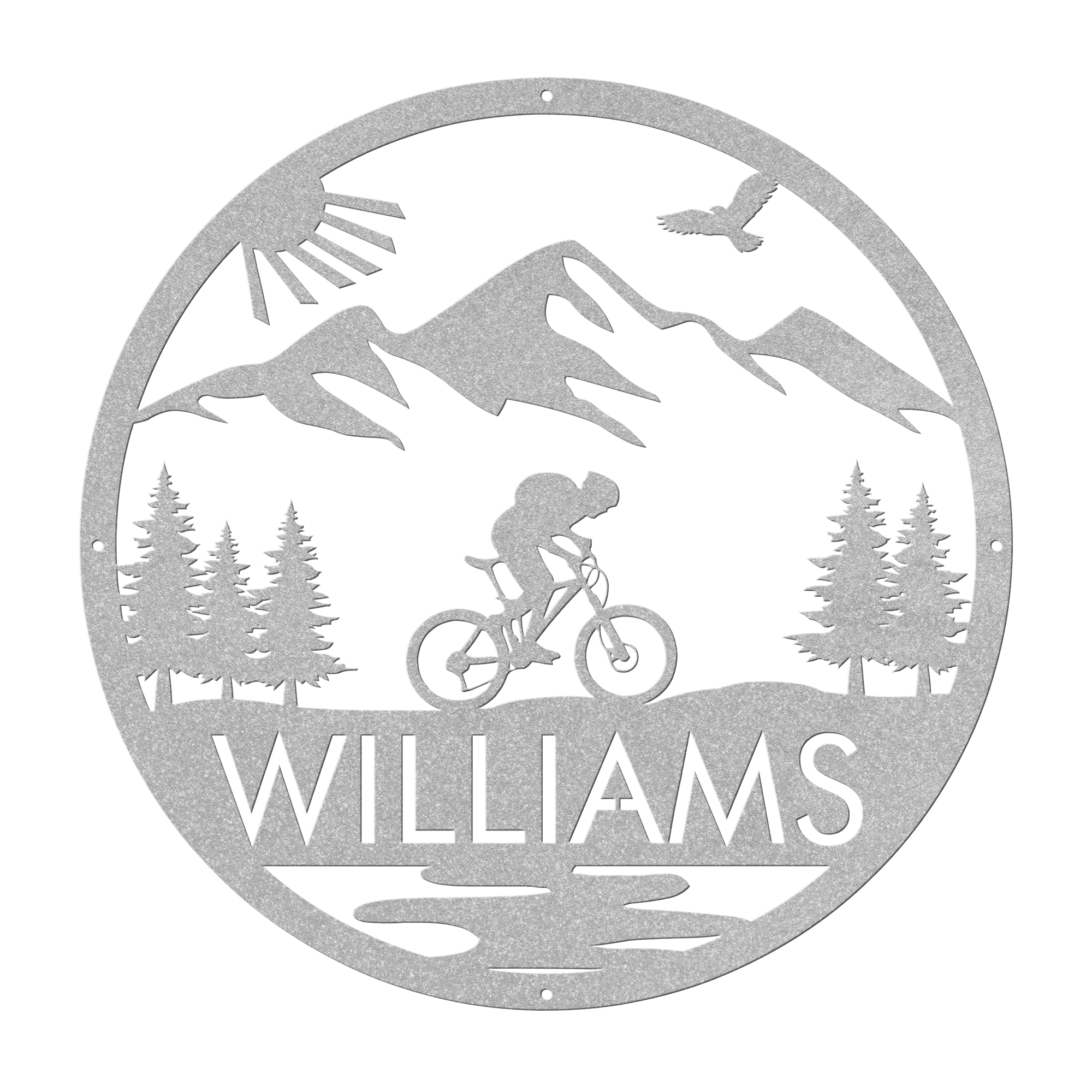 Personalized Mountain Biker Metal Wall Decor, Custom Text Mountain Biker Gift, Mnt Bike Metal Home Decor Silver