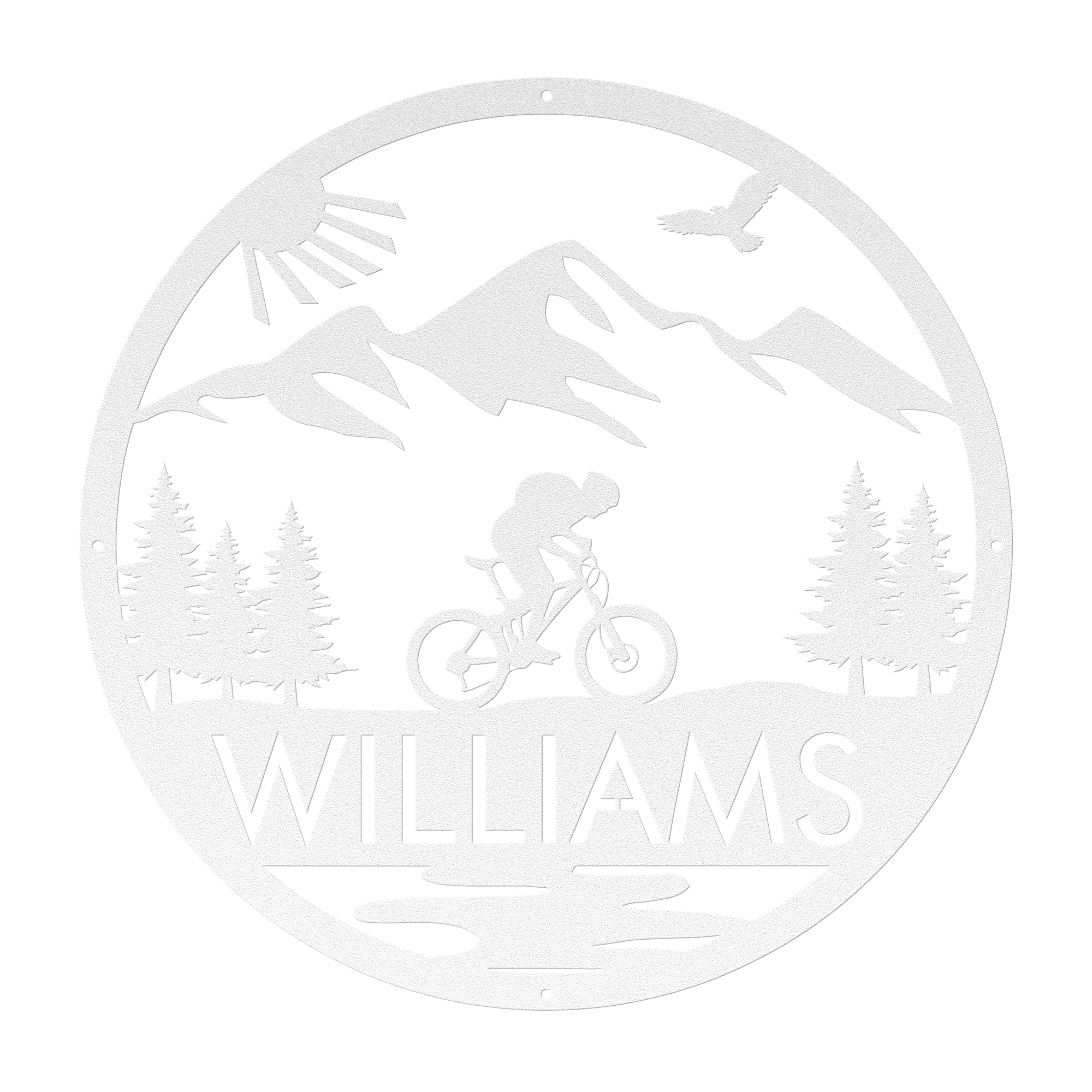 Personalized Mountain Biker Metal Wall Decor, Custom Text Mountain Biker Gift, Mnt Bike Metal Home Decor White