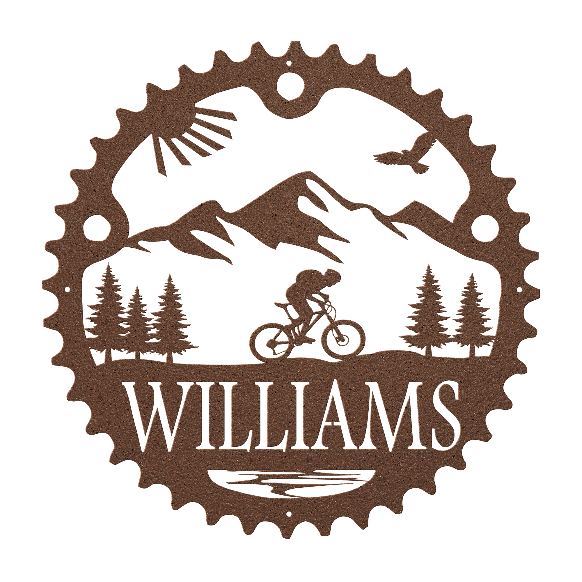 Personalized Scenic Mountain Biker Chainring  Metal Bike Decor, Custom Mountain Biker Gift, Metal Bike Wall Art, Home Decor Copper