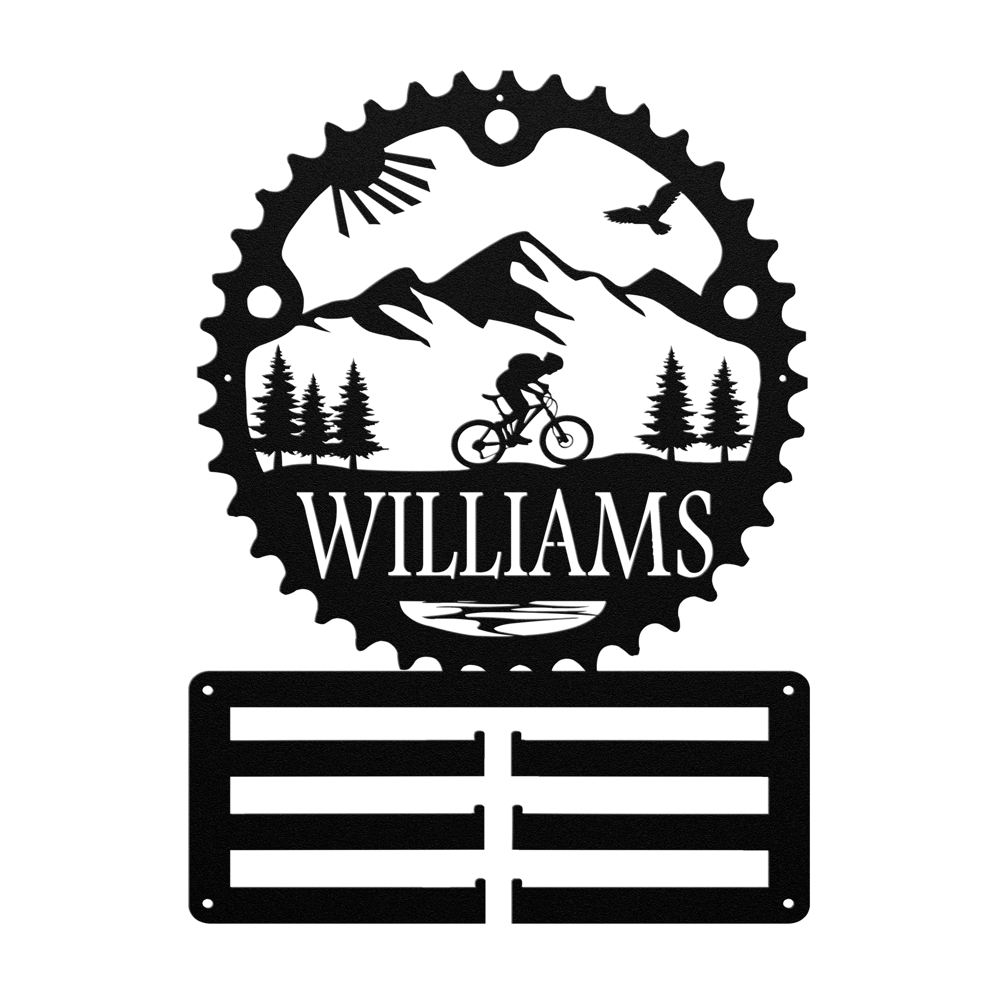 Personalized Scenic Mountain Biker Chainring Metal Bike Decor Medal Hanger, Custom Mountain Biker Gift, Metal Bike Wall Art, Home Decor
